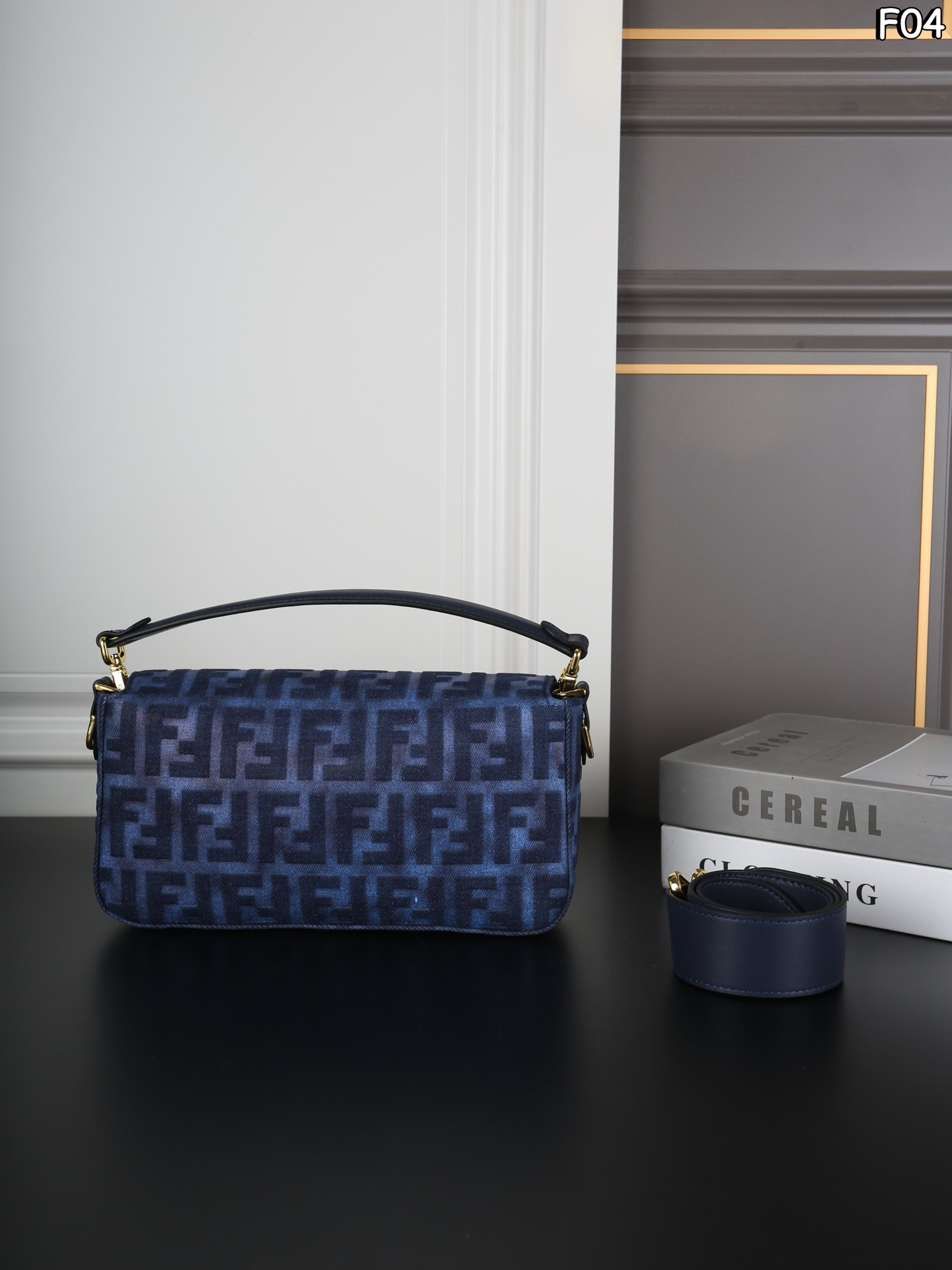 Fendi Baguette FF Dark Blue Denim Gold-Tone Shoulder Bag - KAIROO