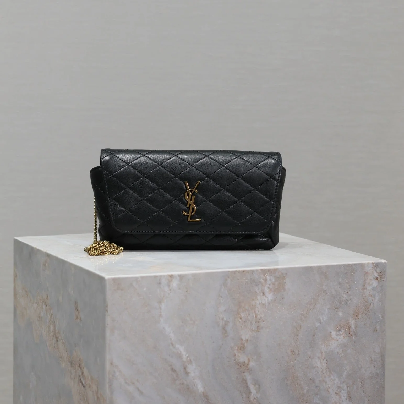 Saint Laurent YSL Gaby Phone Bag 19cm Black Quilted Leather GHW