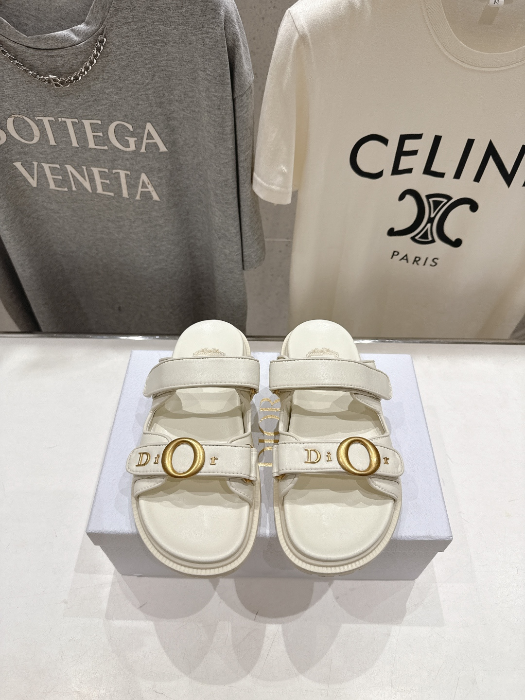Dior F019 Leather Slide in White