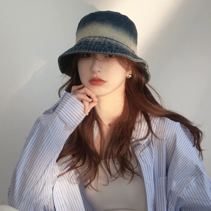 Celine Triomphe Logo Plate Washed Denim Bucket Hat - KAIROO