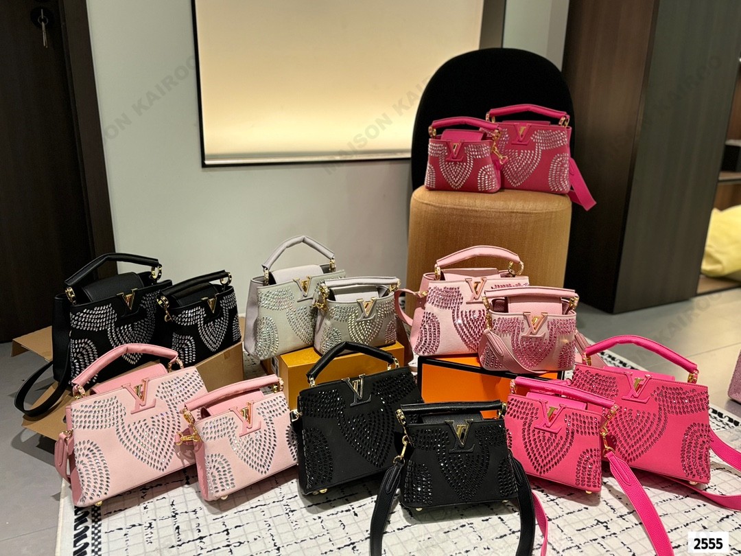 Louis Vuitton LV Capucines BB/Mini Logo Petals Motif Teardrop Crystal Leather Top Handle Bag - KAIROO