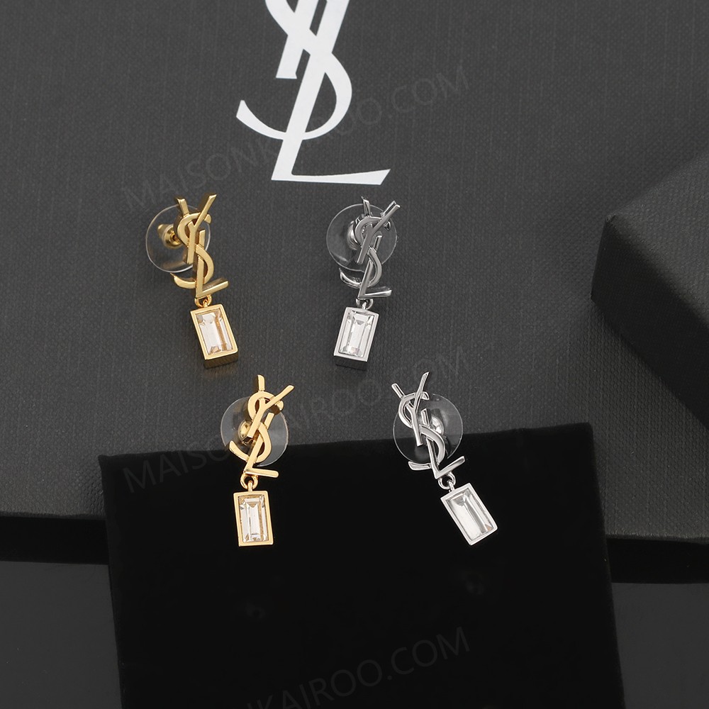 Saint Laurent YSL Cassandre Longuette Crystal Pendant Earrings - KAIROO