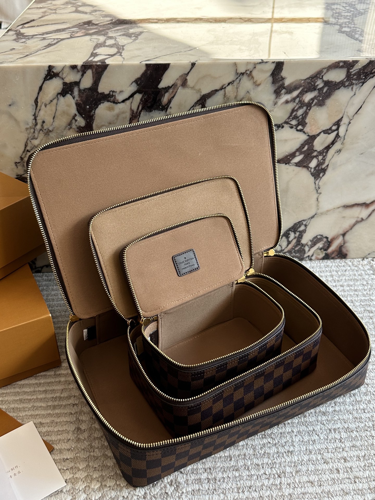Louis Vuitton LV Brown Damier Ebene Canvas Nice Vanity Jewelry Case Travel Top Handle Bag - KAIROO