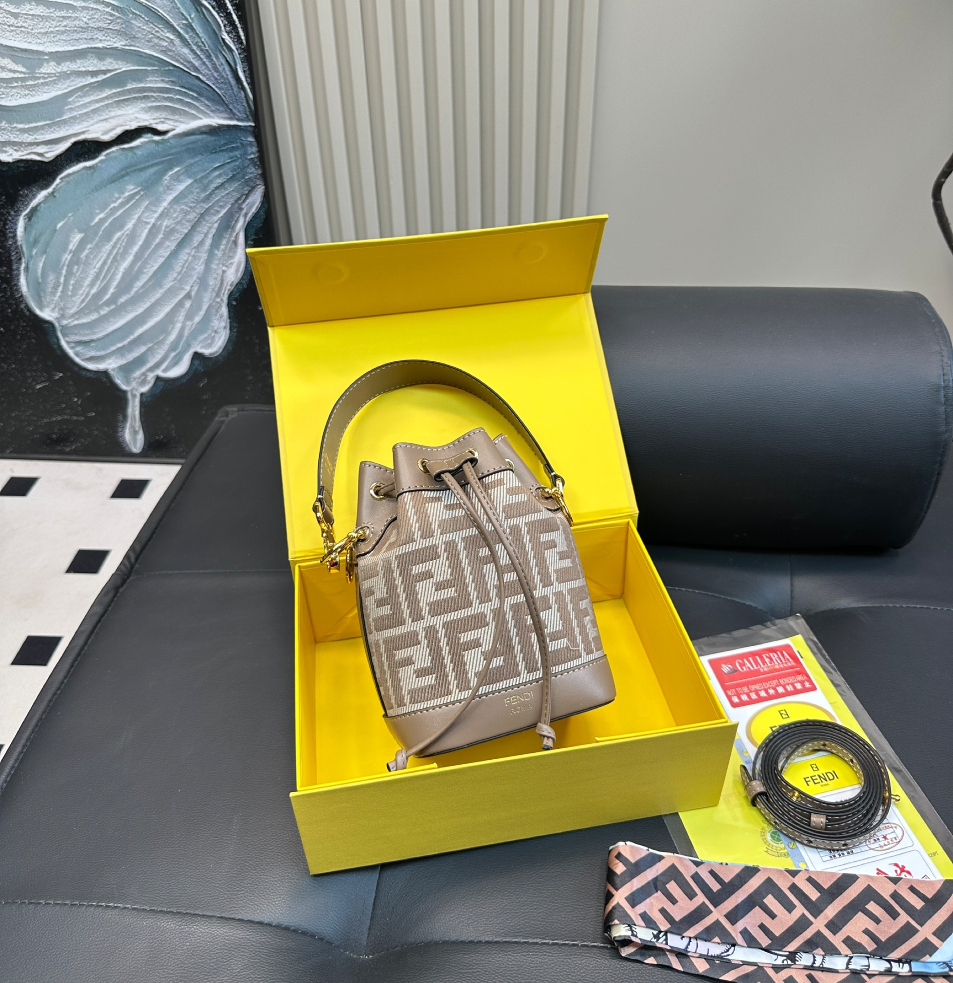 Fendi FF Mon Tresor Mini Jacquard Monogram Canvas Leather Drawstring Bucket Shoulder Bags - KAIROO