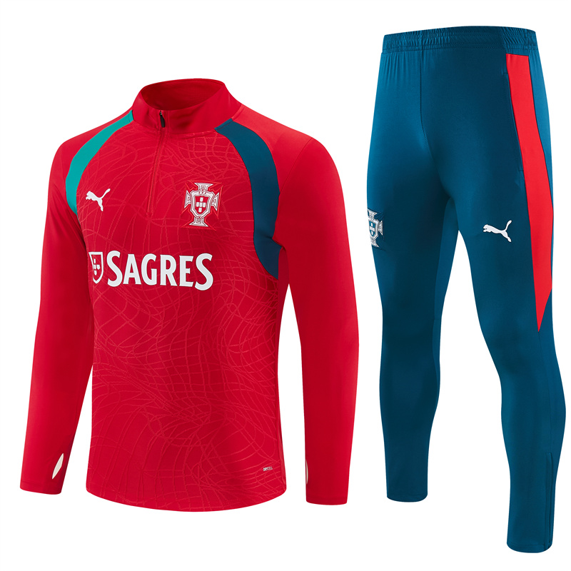 Portugal 26/27 Half Zipper Training Suit - Red