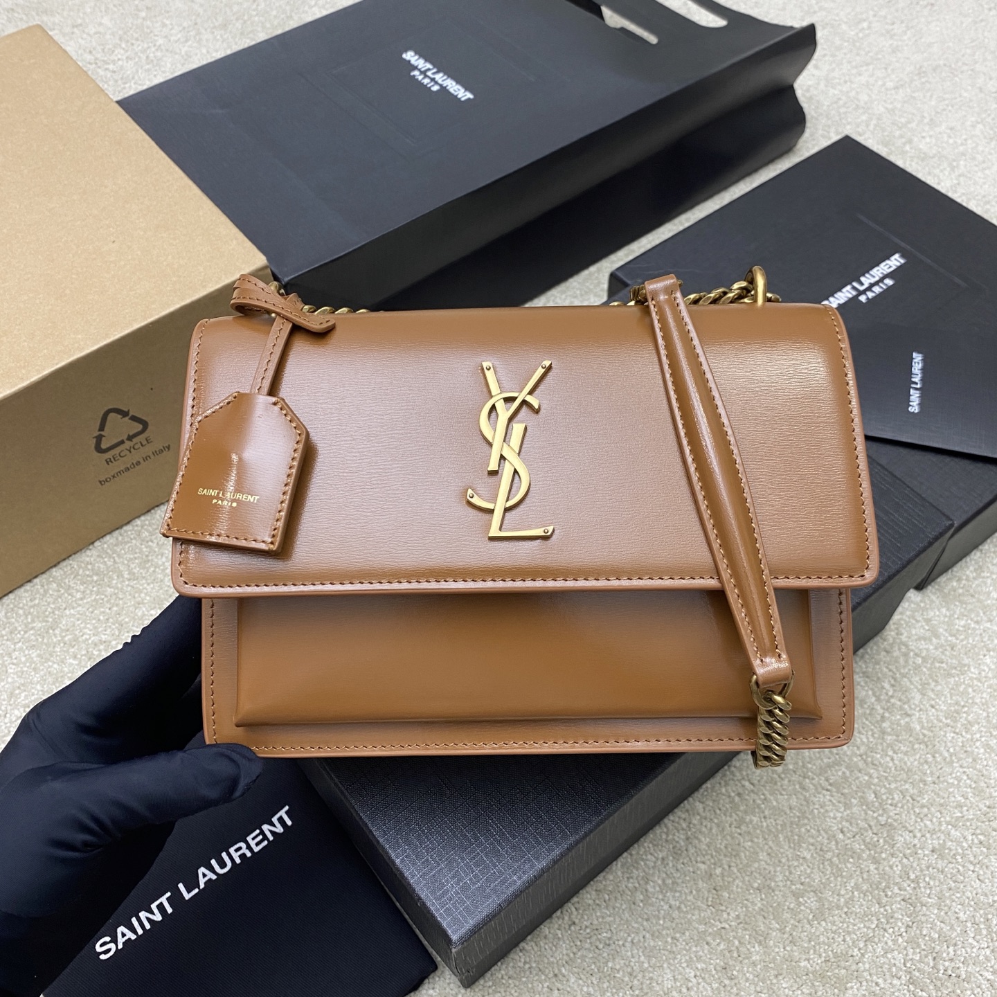 Saint Laurent Fox Smooth Calfskin Sunset Medium Bag