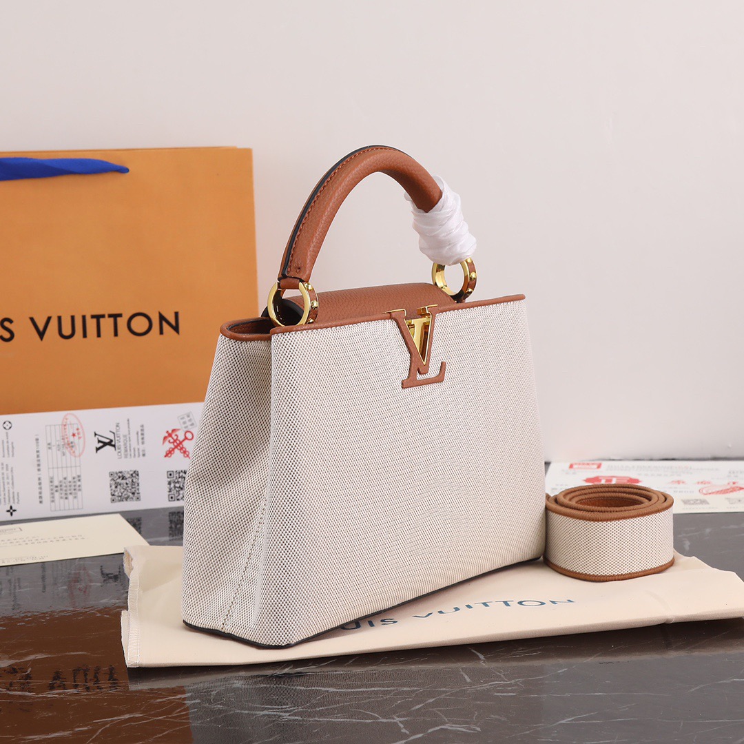Louis Vuitton Bags lv Calfskin handles and canvas tote bag