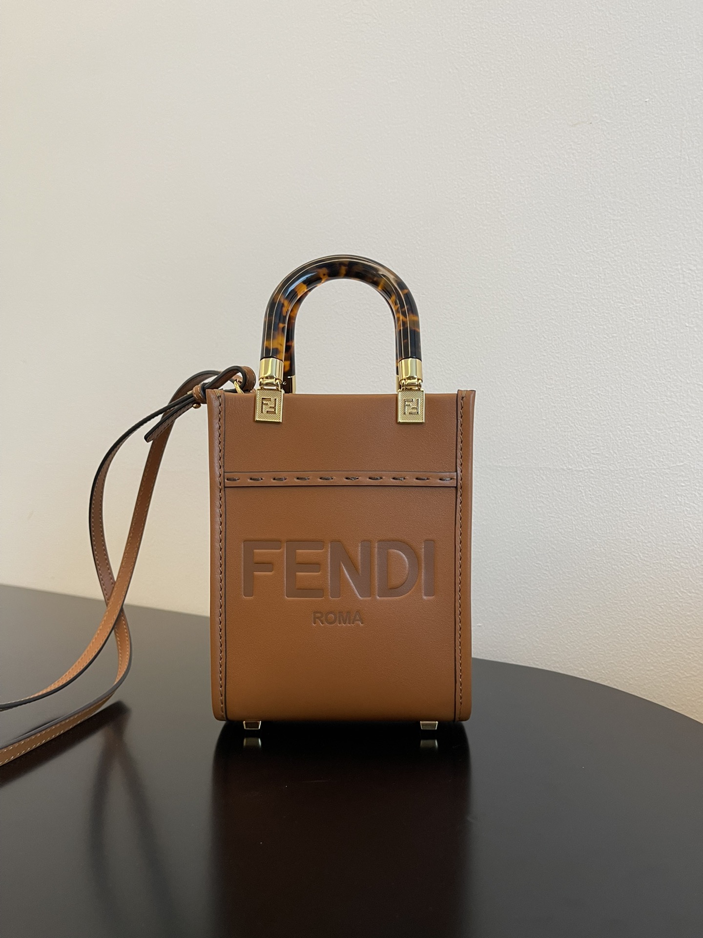 Fendi Mini Sunshine Leather Bag-Brown