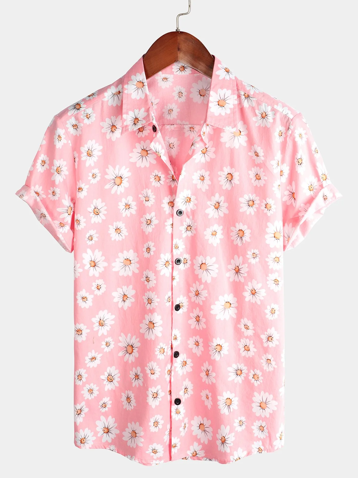 Men's Tropical Hawaiian Floral Print Cotton Shirt