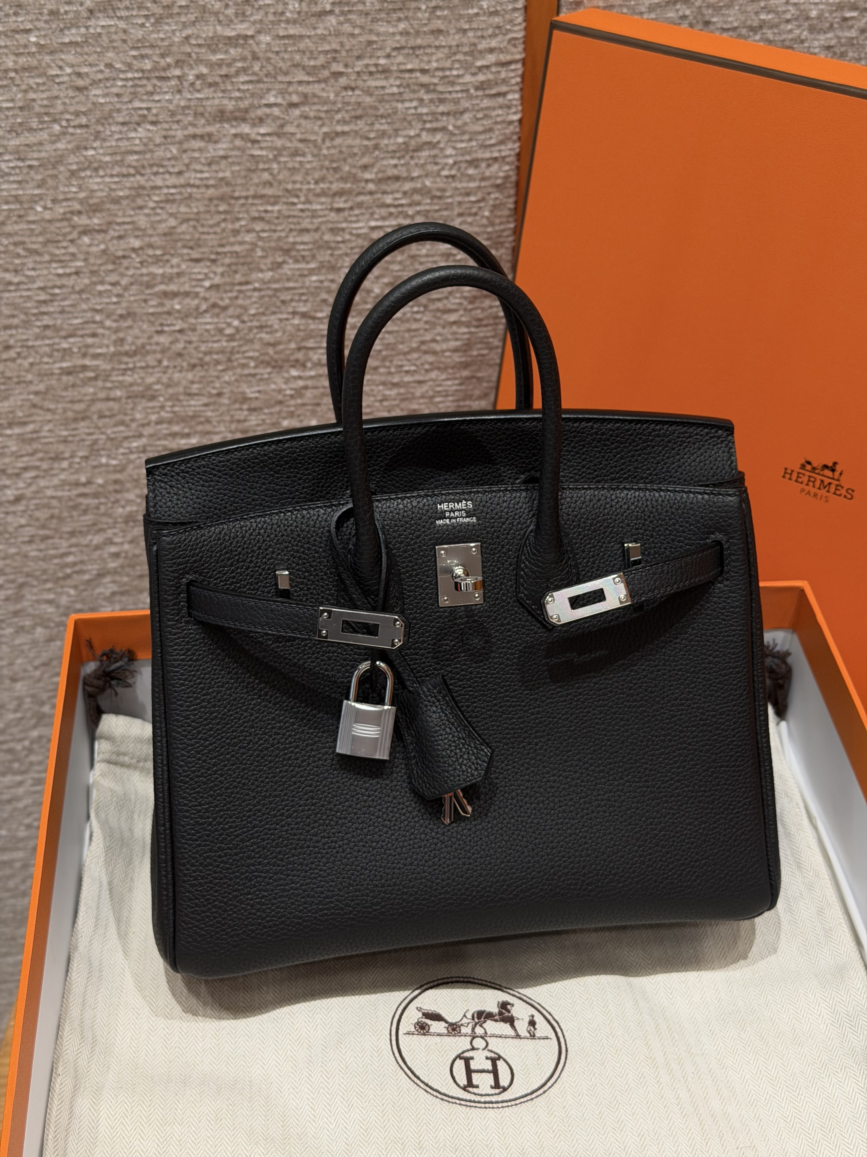 Hermes Black Togo Birkin 25 Bag