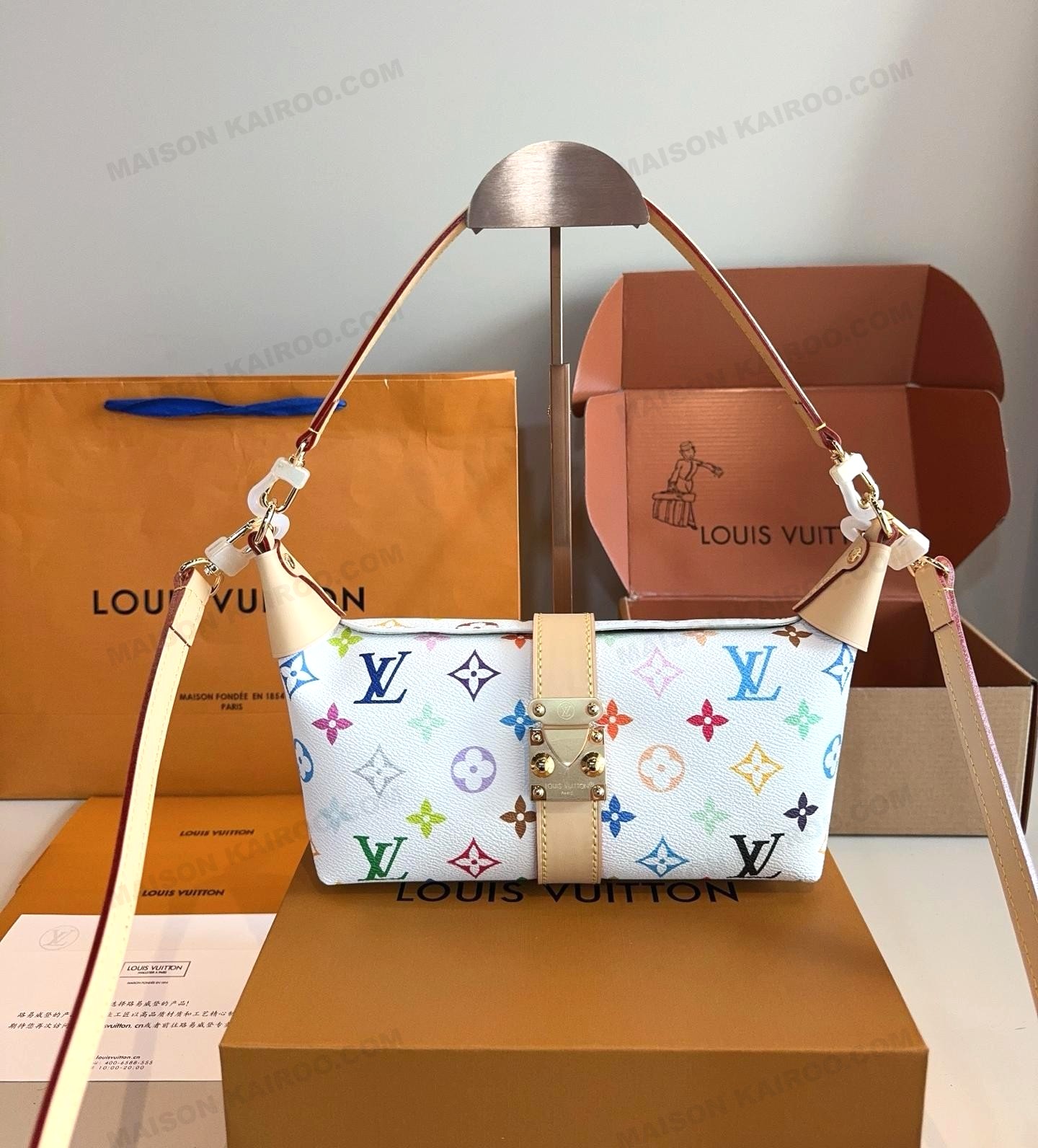 Louis Vuitton LV x TM Pochette Mia White Multicolor S-Lock Horizontal Baguette Hobo Croissant Shoulder Bag - KAIROO
