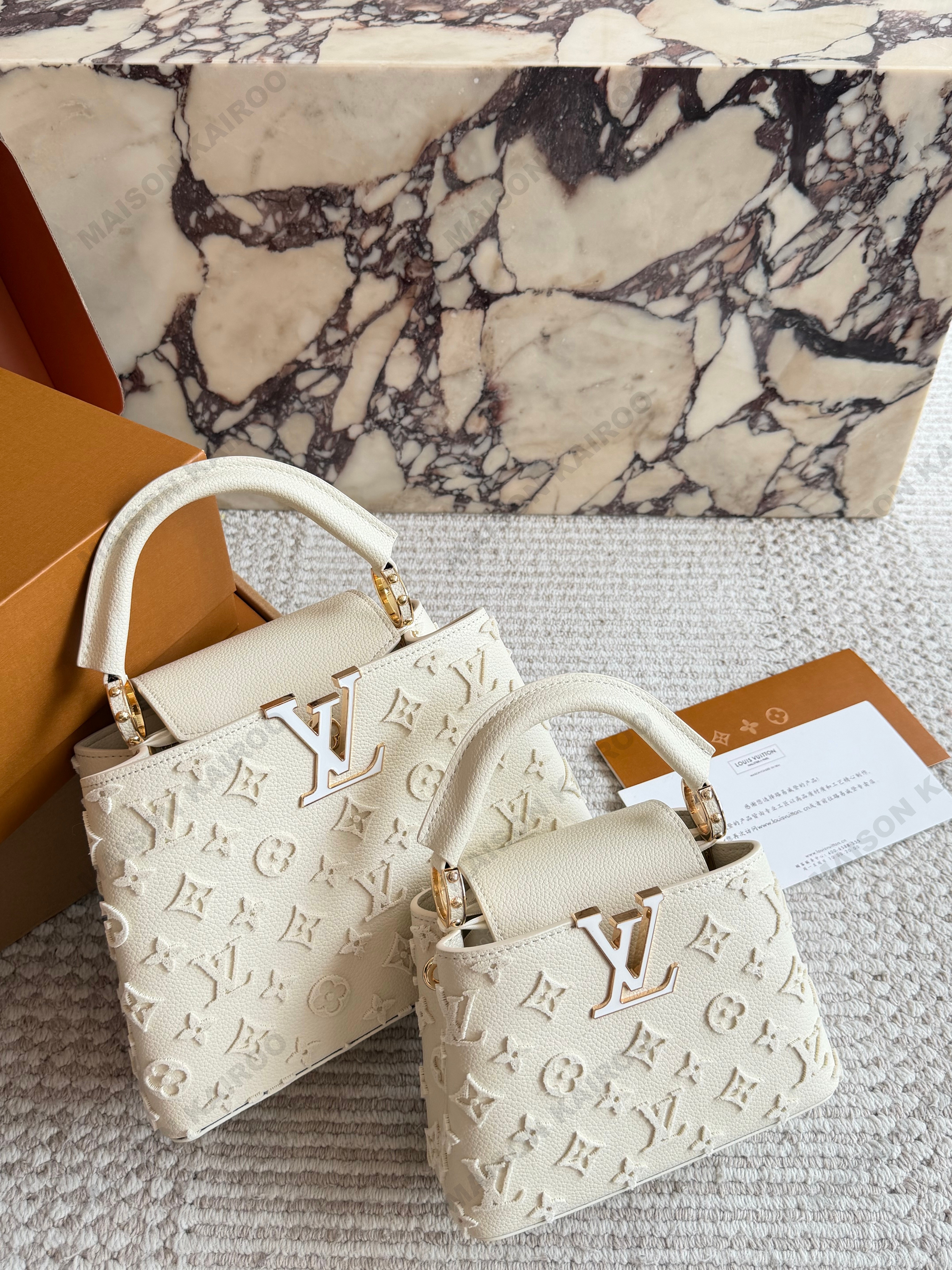 Louis Vuitton LV Capucines BB/Mini 3D Flocked Monogram Leather Enamel Logo Top Handle Bag - KAIROO