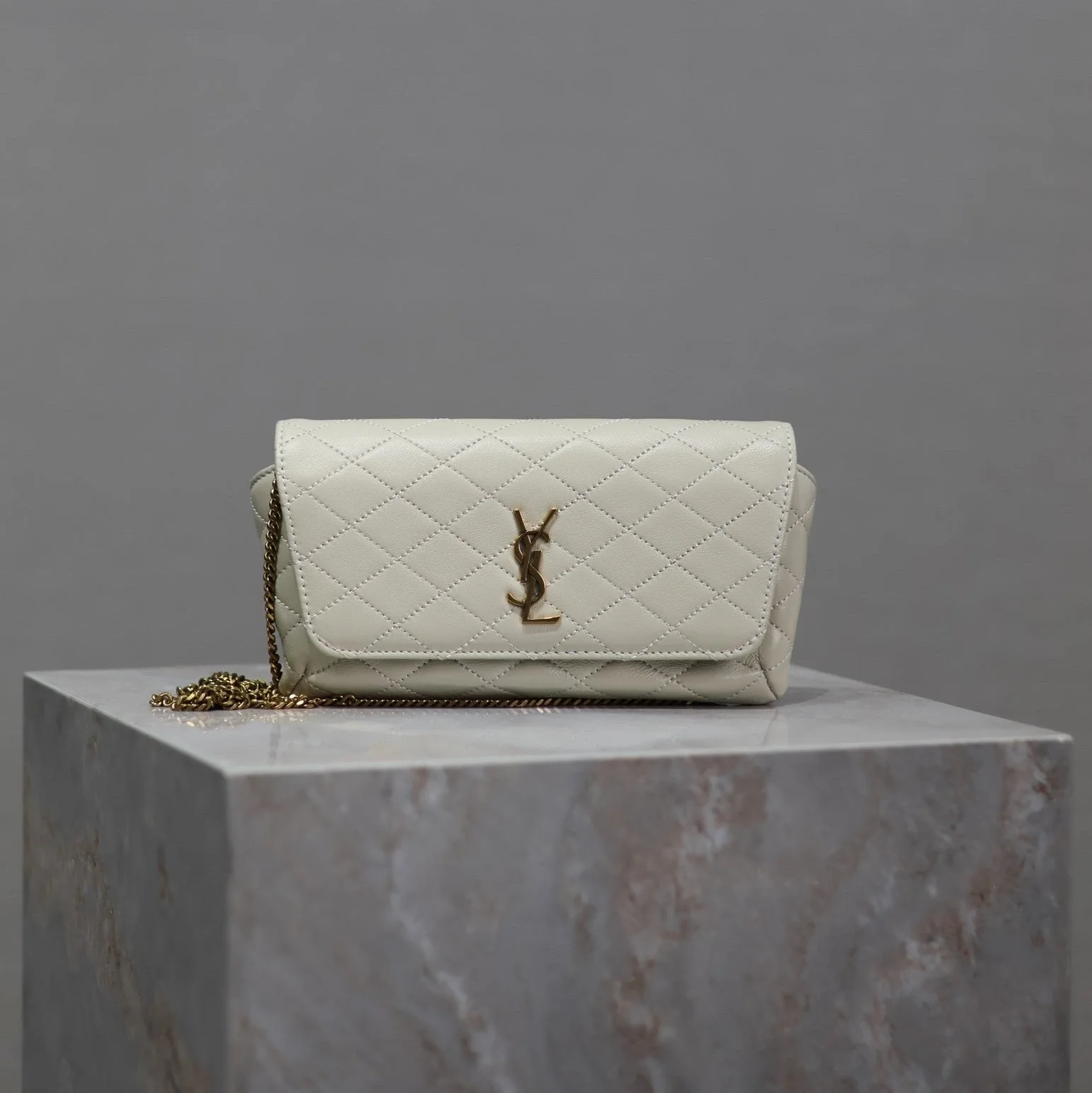 Saint Laurent YSL Gaby Phone Bag 19cm White Quilted Leather GHW