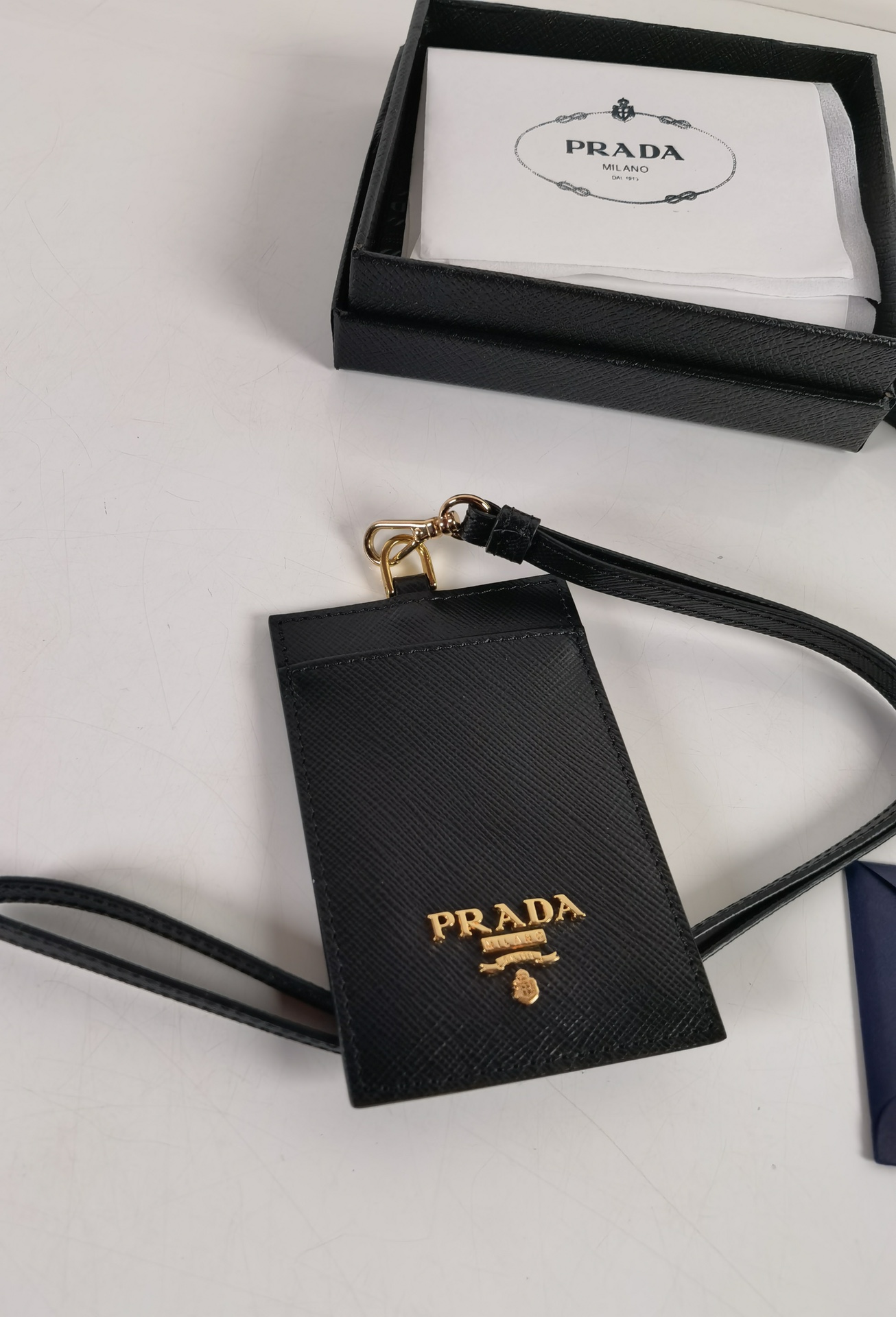 Prada Saffiano Leather Badge Holder-Black