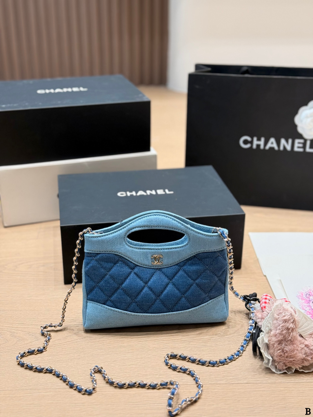 Chanel 31 Bag Nano Diamond Quilted Two-Tone Denim Top Handle Crossbody Bag - KAIROO