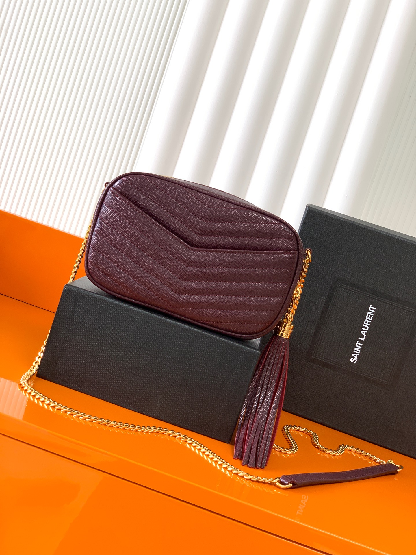 YSL Saint Laurent Lou Mini Bag in Quilted leather-Rouge Cabernet