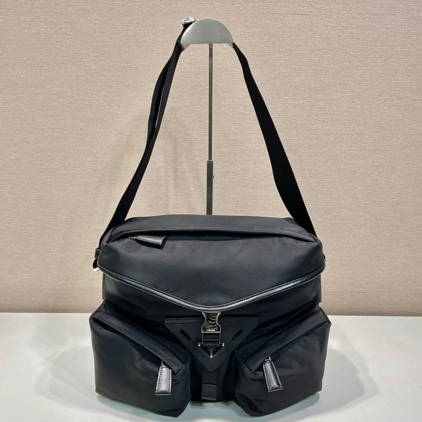 Prada CROSSBODY BAG 29 IN BLACK RE-NYLON AND CALFSKIN TRIM