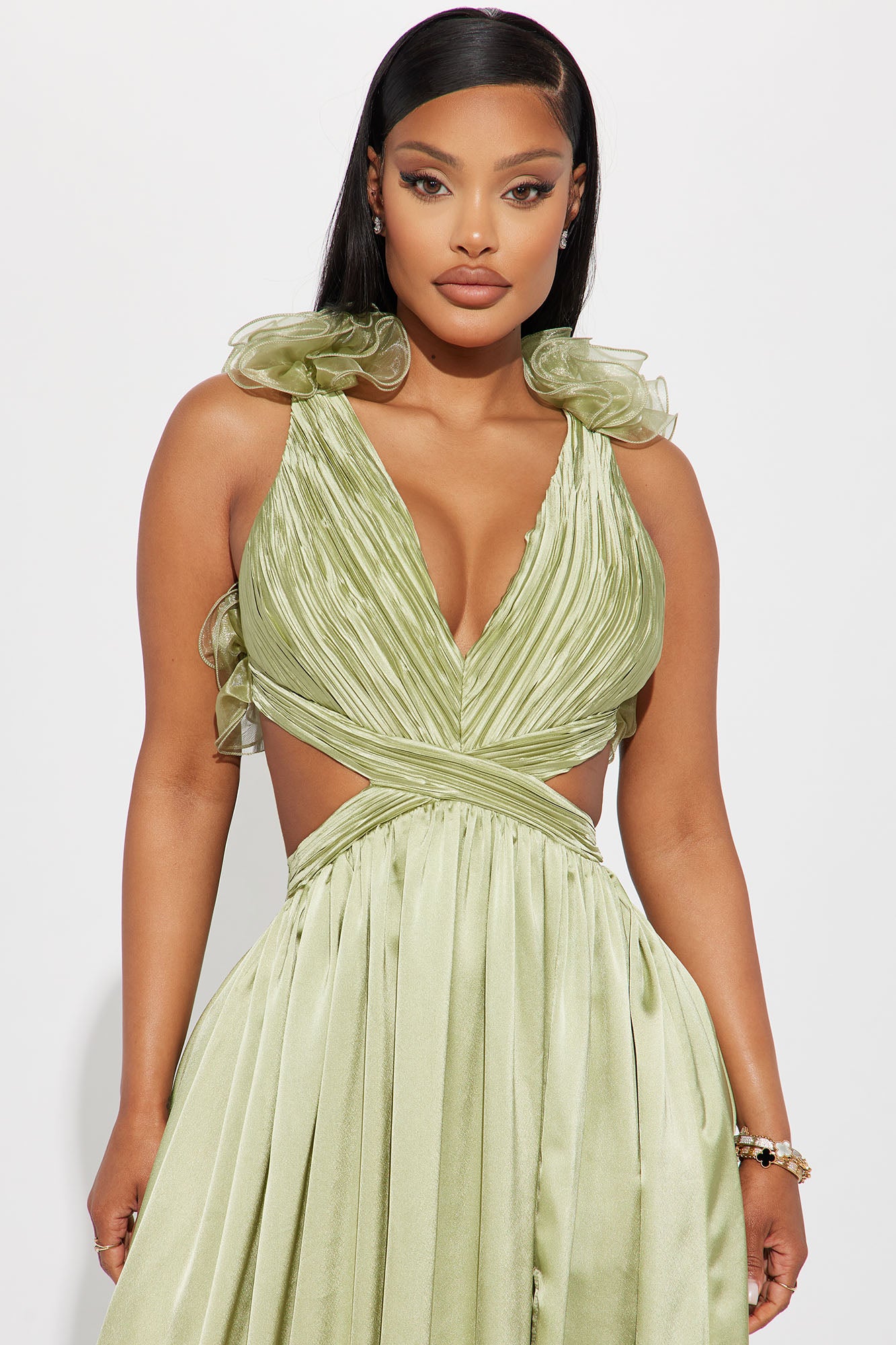 Going To The Chapel Satin Maxi Dress - Sage