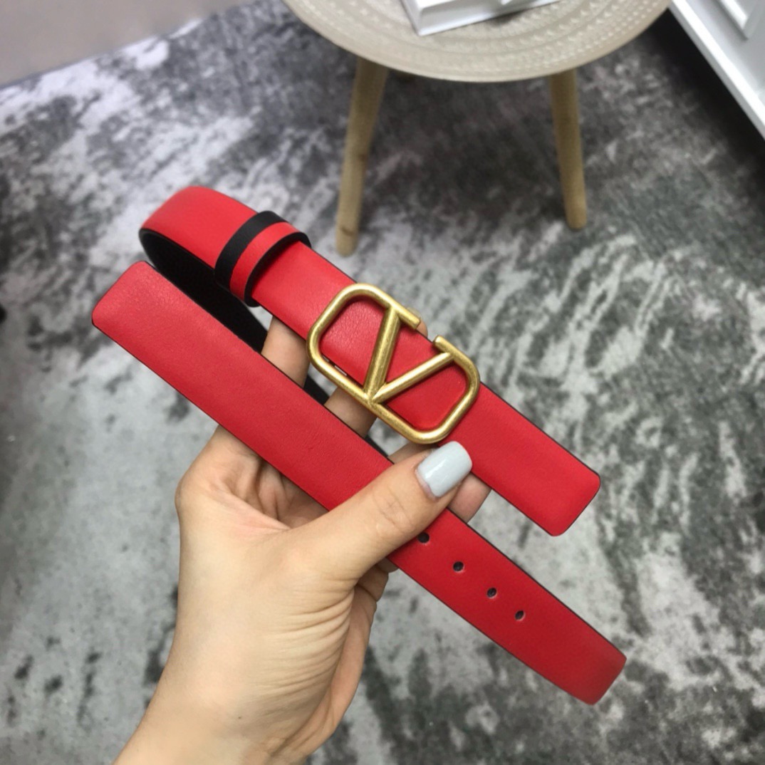 Valentino VLogo Signature 2.5CM Slim Brass Buckle Reversible Smooth Leather Belt - KAIROO