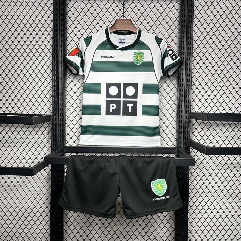 Sporting 01-03 Lisbon Home Retro Kid Kits Youth Apparels Football Jersey