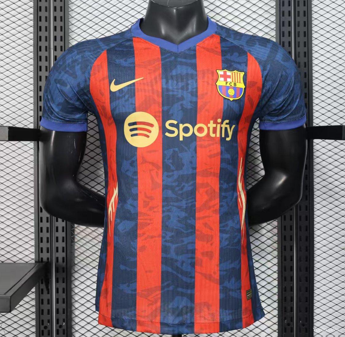 25/26 Barcelona Home Blue Red Stripes Player Version Jersey with Spotify Sponsor