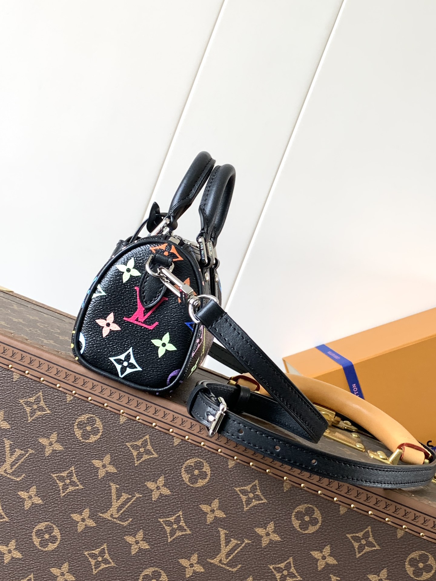 M13406 Nano Speedy Bag in Black Multicolored Canvas