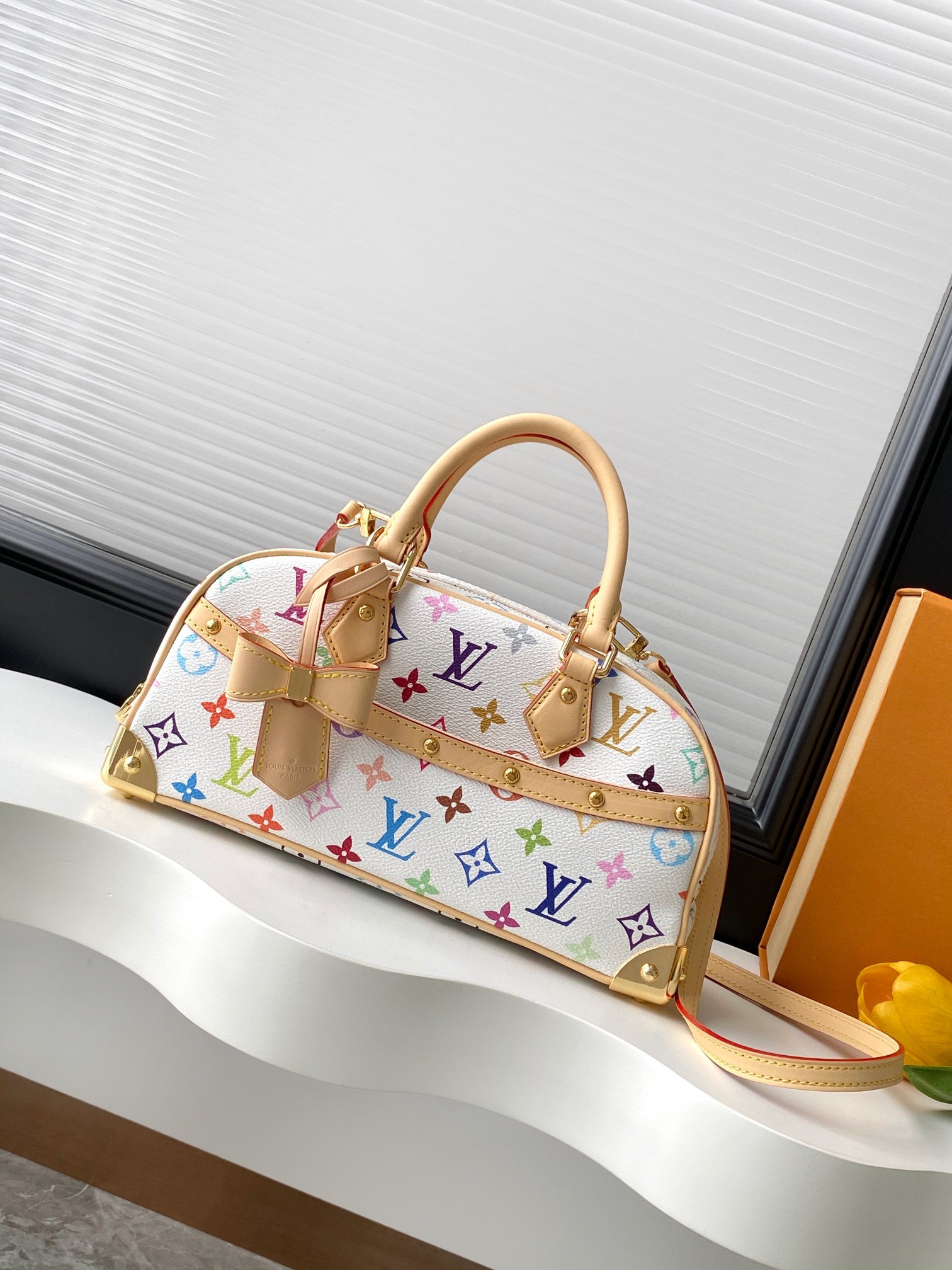 Louis Vuitton LV × Takashi Murakami Handbag East West White Tricolor Bowling bag