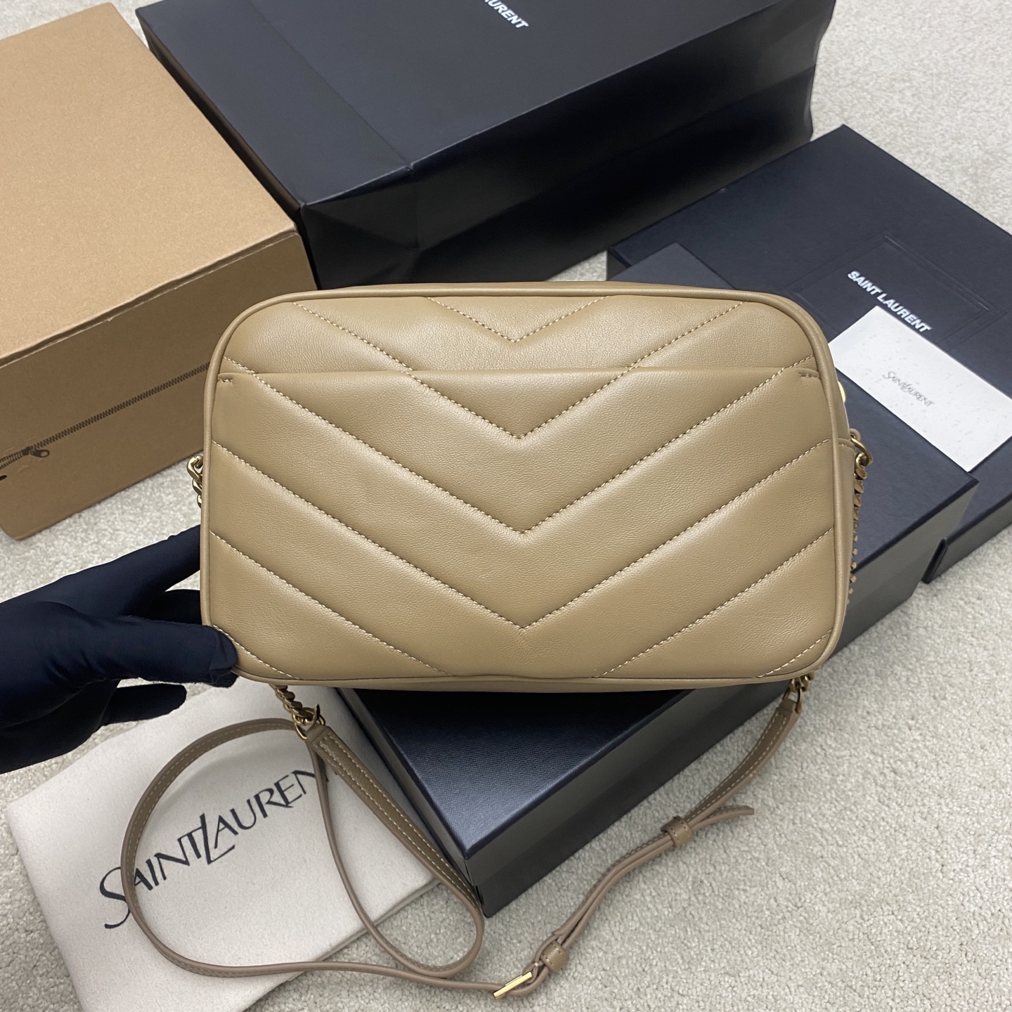 YSL Saint Laurent Lou Lou Large Camera Bag in Nappa-Beige