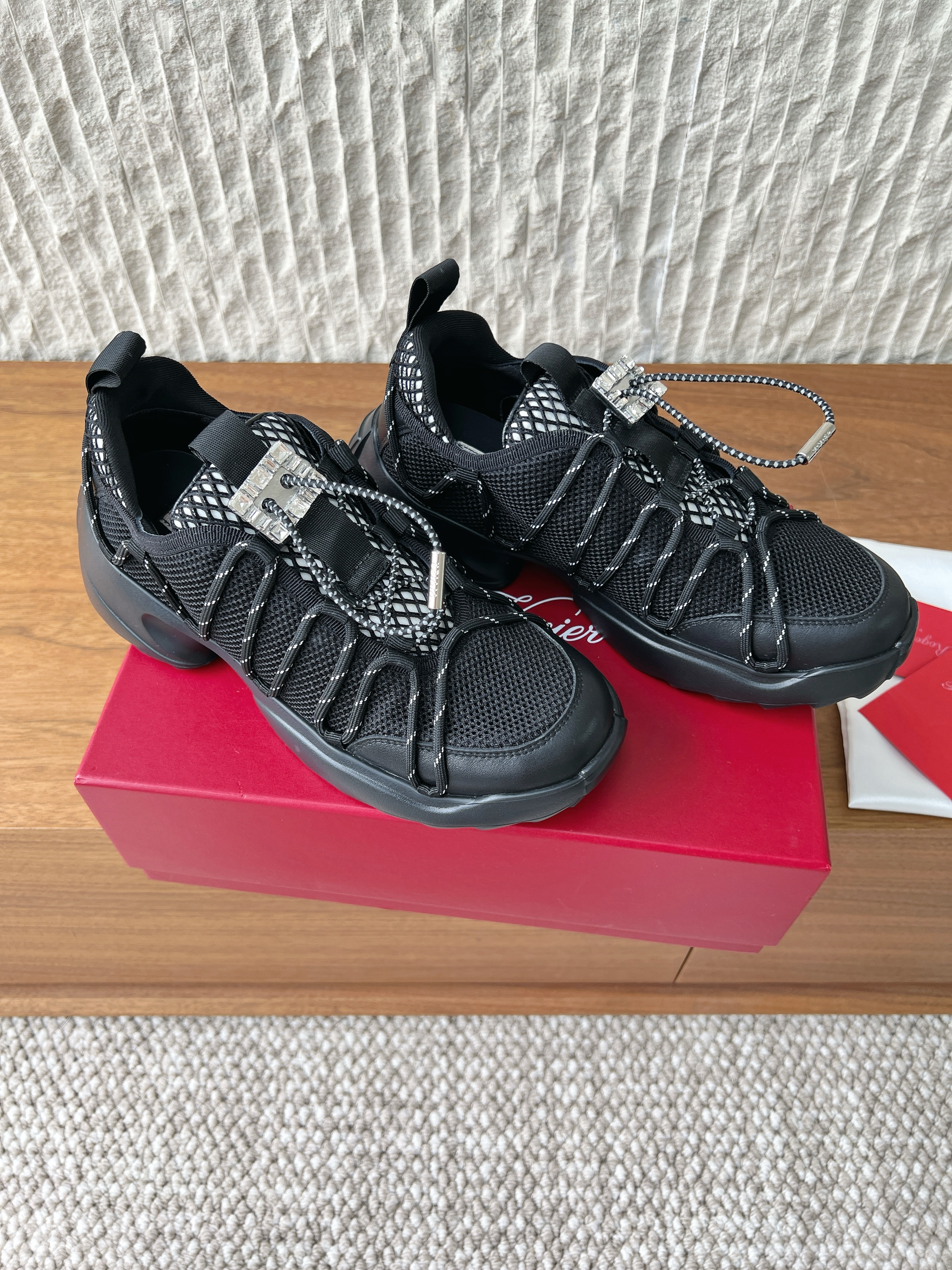 Roger Vivier Rhinestone square buckle elastic platform Sneaker