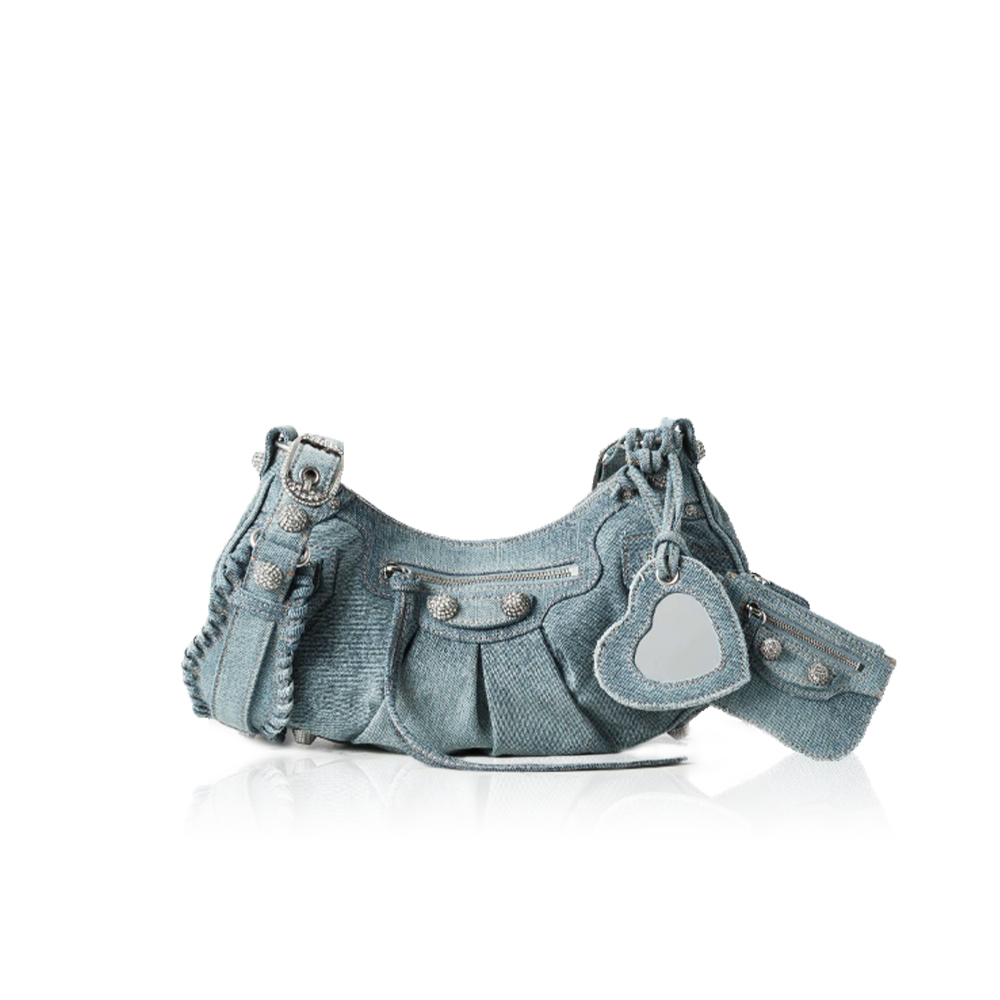 BALENCIAGA Le Cagole small embellished denim shoulder bag