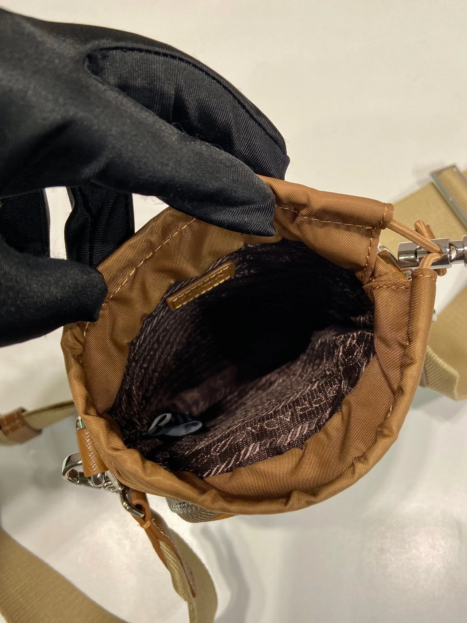 Prada PHONE BAG 18 IN SEPIA BROWN RE-NYLON