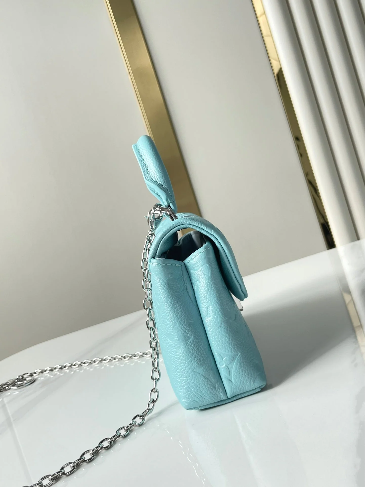 Louis Vuitton LV NANO MADELEINE 21 IN SKY BLUE EMBOSSED CALFSKIN SILVER HARDWARE