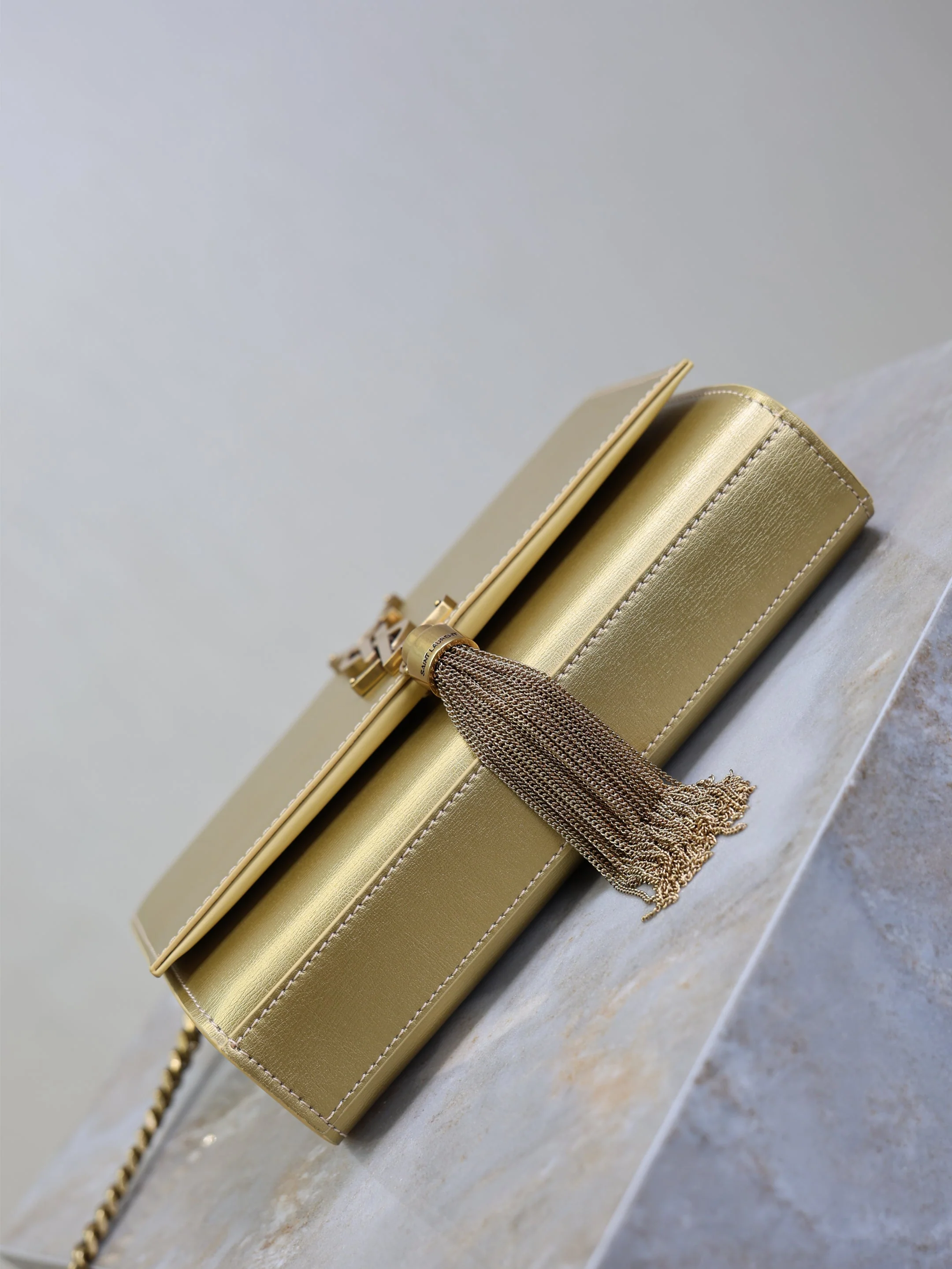 Saint Laurent YSL Kate Small Bag 20cm Gold Metallic Calfskin.