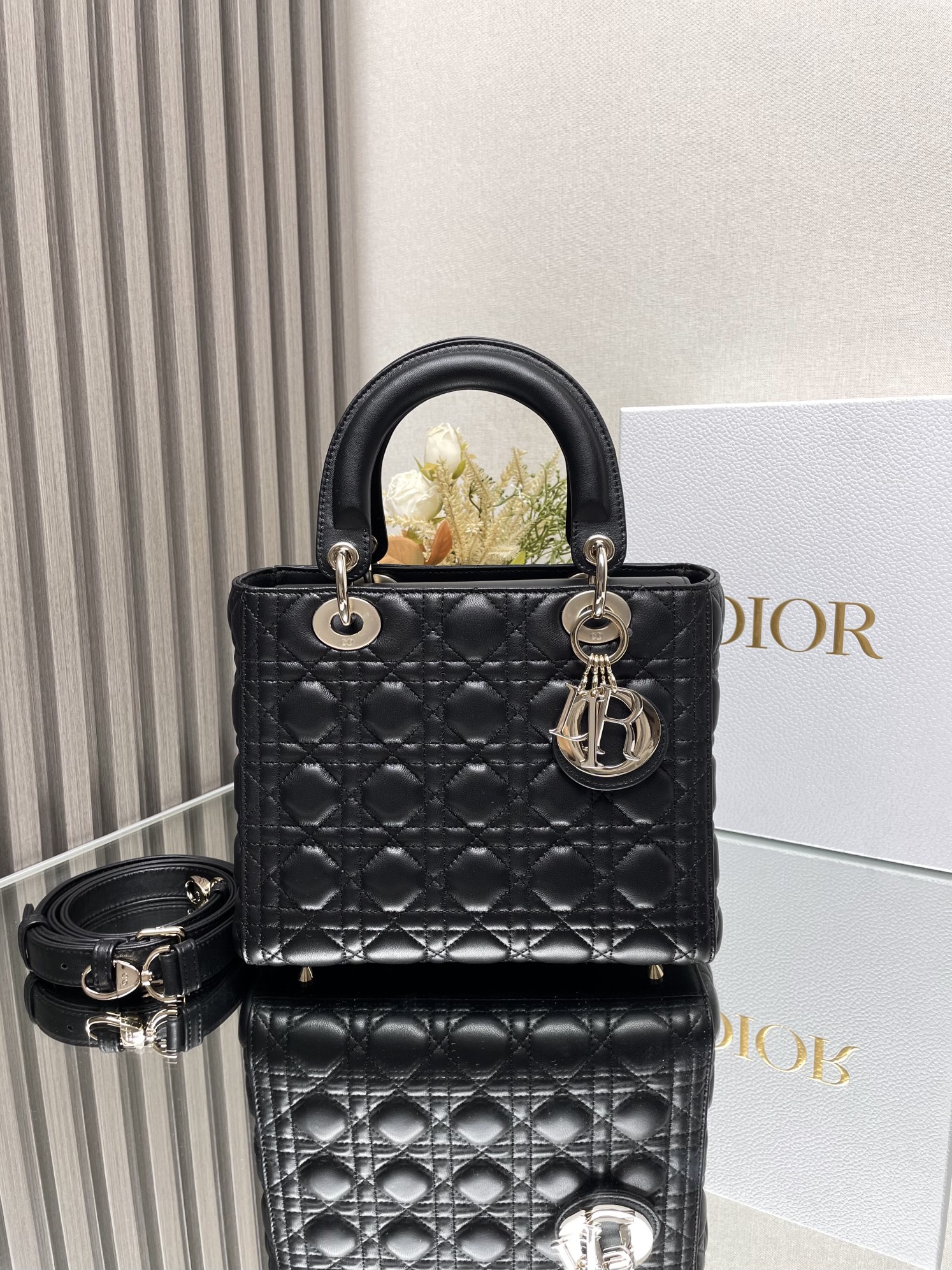 Medium Lady Dior Bag in Black Cannage Lambskin
