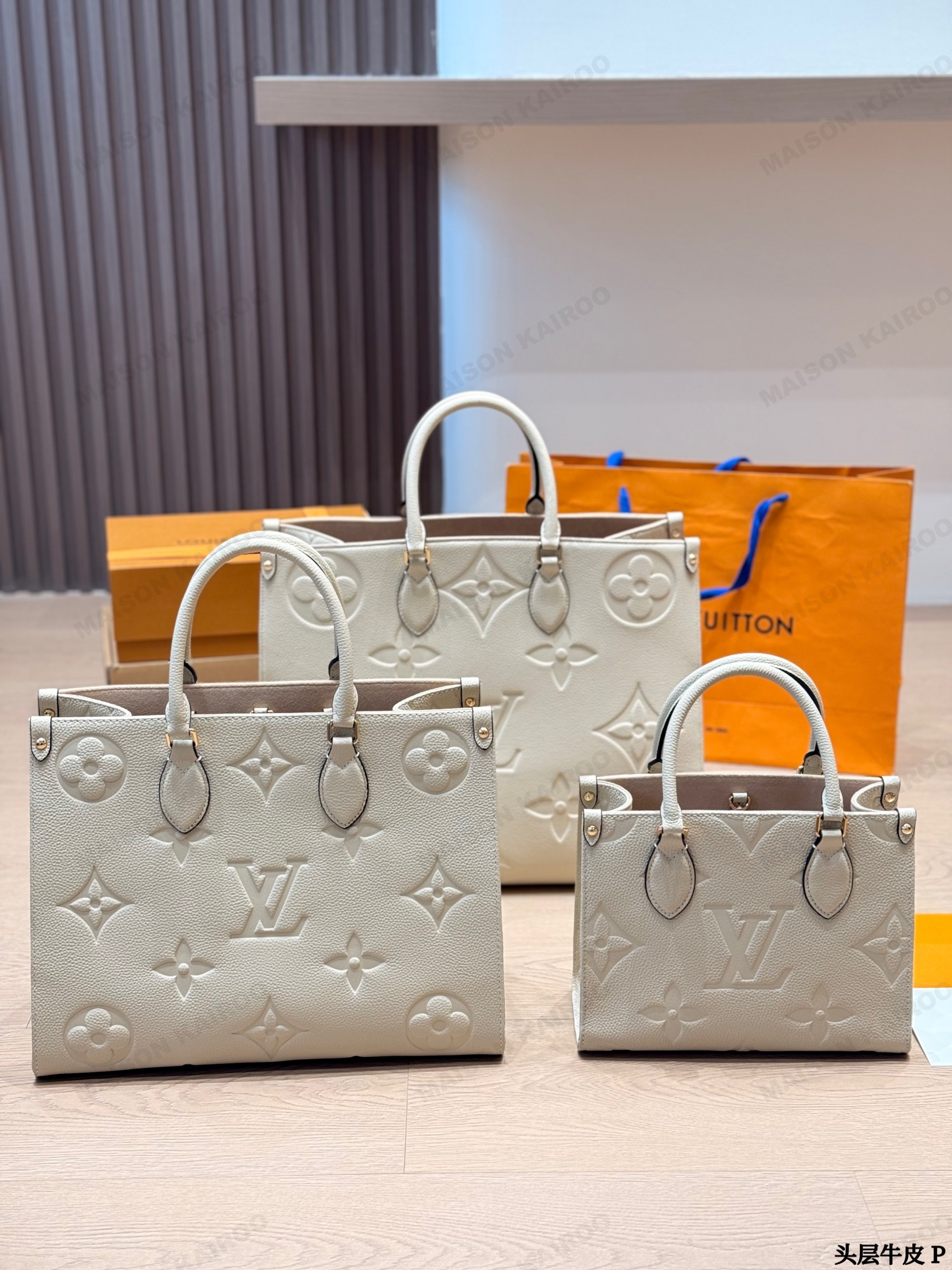 Louis Vuitton LV OnTheGo BB/PM/MM/GM Cream White Giant Monogram Empreinte Leather Tote Top Handle Bag - KAIROO
