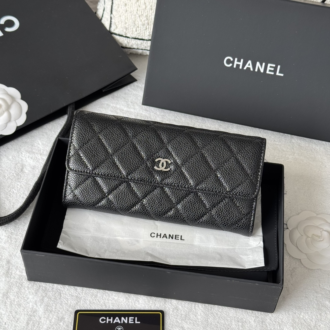 Chanel Classic Long Wallet in Black Grained Calfskin