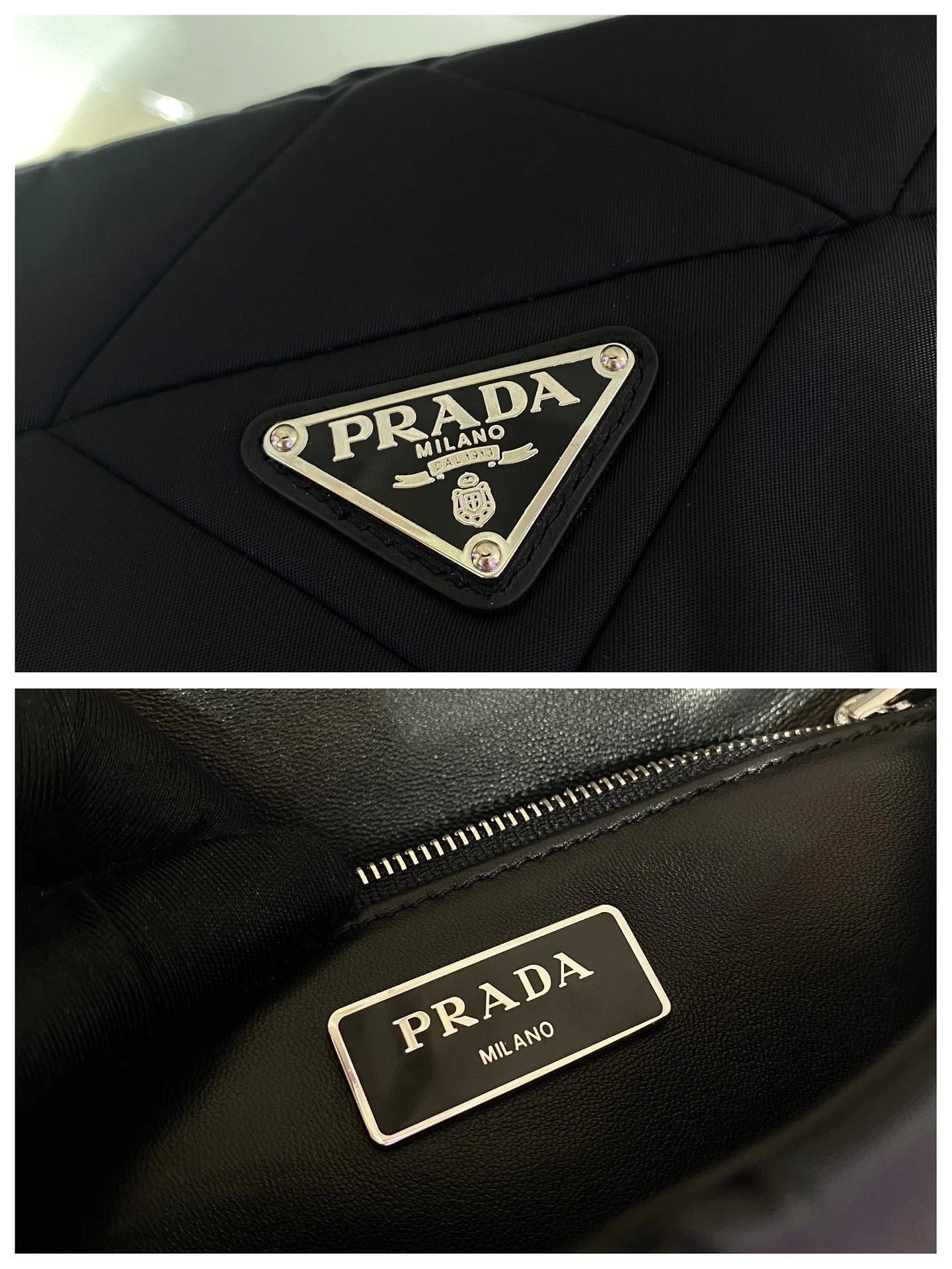Prada SMALL FLAP BAG 21 IN BLACK TRIANGULAR QUILTED PATTERN RE-NYLON