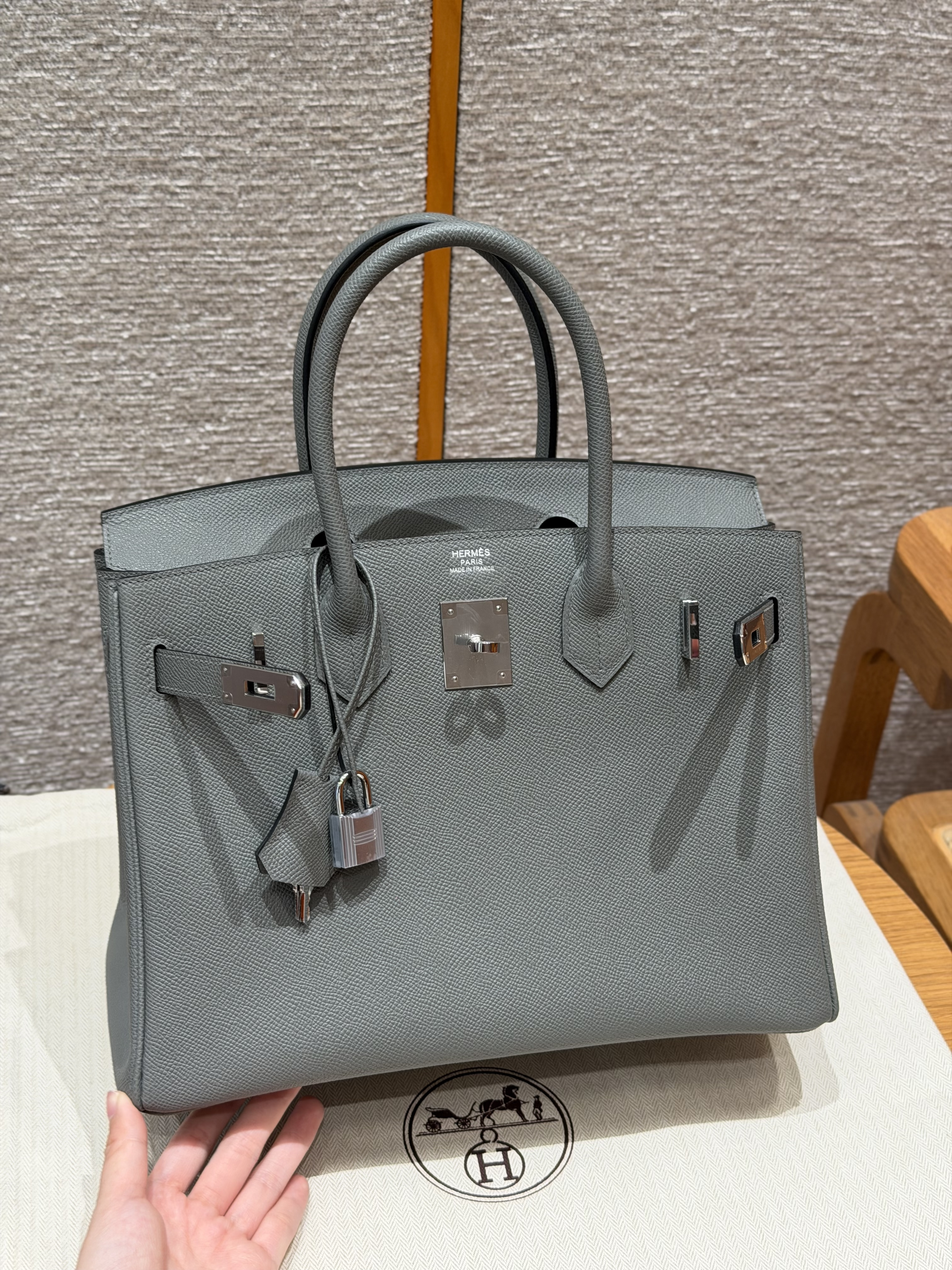 Hermes Gris Meyer Togo Birkin 30 Bag