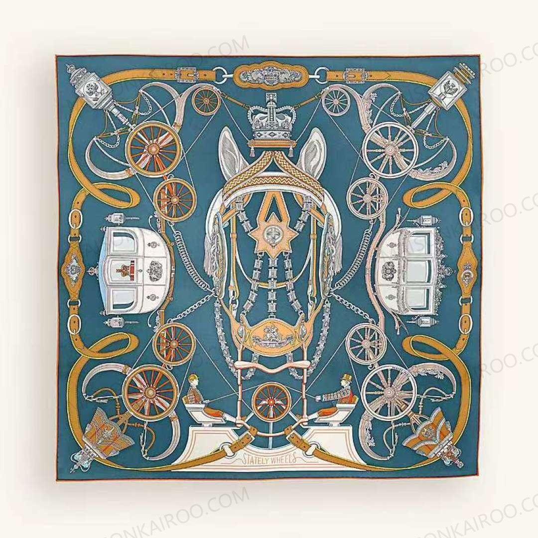 Hermes Stately Wheels 90 Silk Twill Scarf - KAIROO