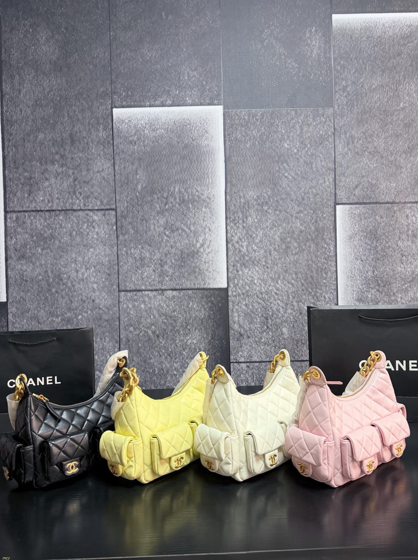 Chanel 25C Small Quilted Lambskin Leather Four Multi-Pocket Cargo Crescent Hobo Shoulder Bag - KAIROO