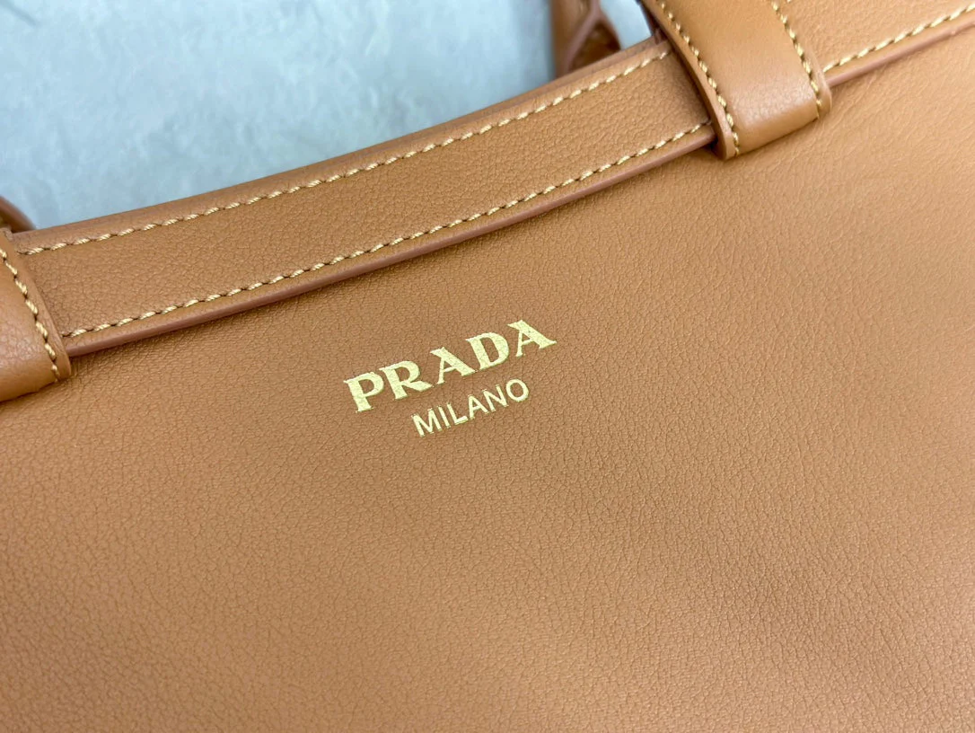 Prada Buckle Tote Bag 35cm Brown Cowhide