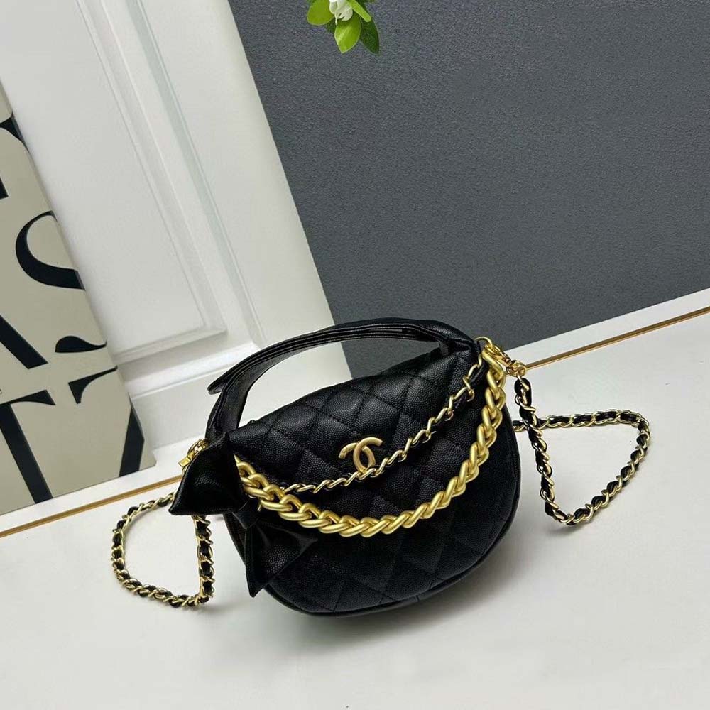 Chanel Calfskin Pouch on Gold Chain