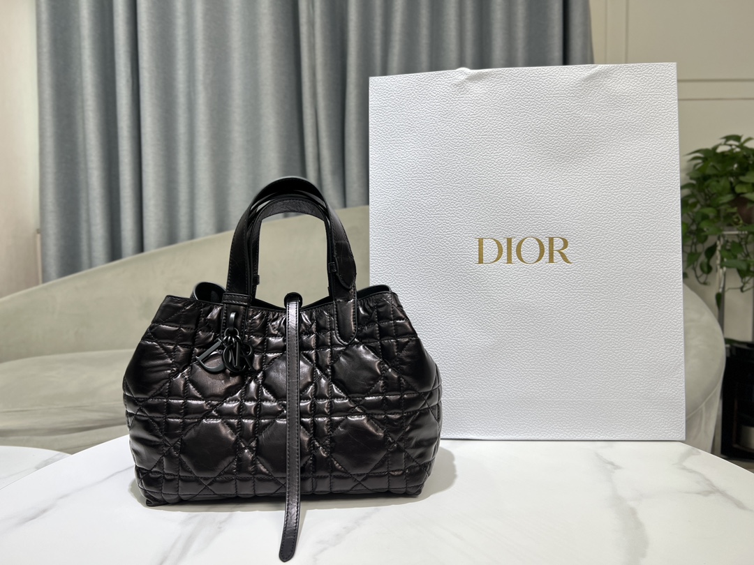 Dior Medium Toujours Bag in Black Quilted Shiny Calfskin