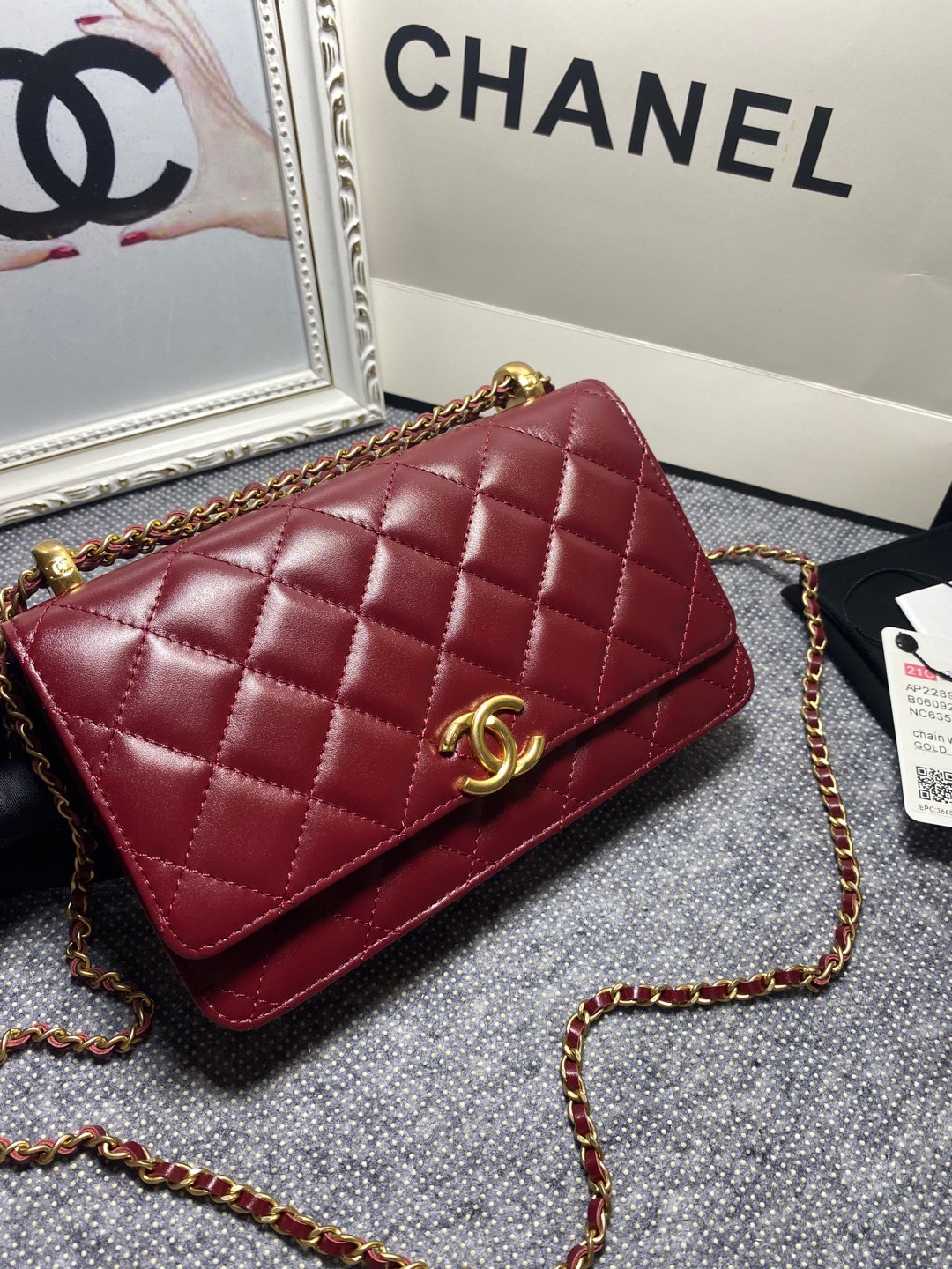Chanel 2026 New Wallet On Chain in Burgundy Shiny Calfskin Gold Tone Metal