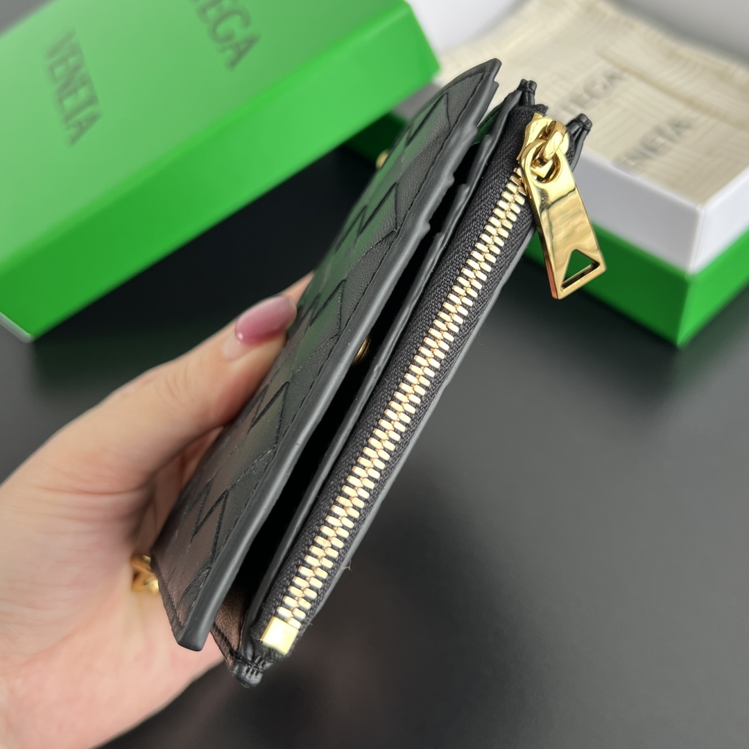 Bottega Veneta Solstice Small Folded Wallet in Black Intreccio Leather