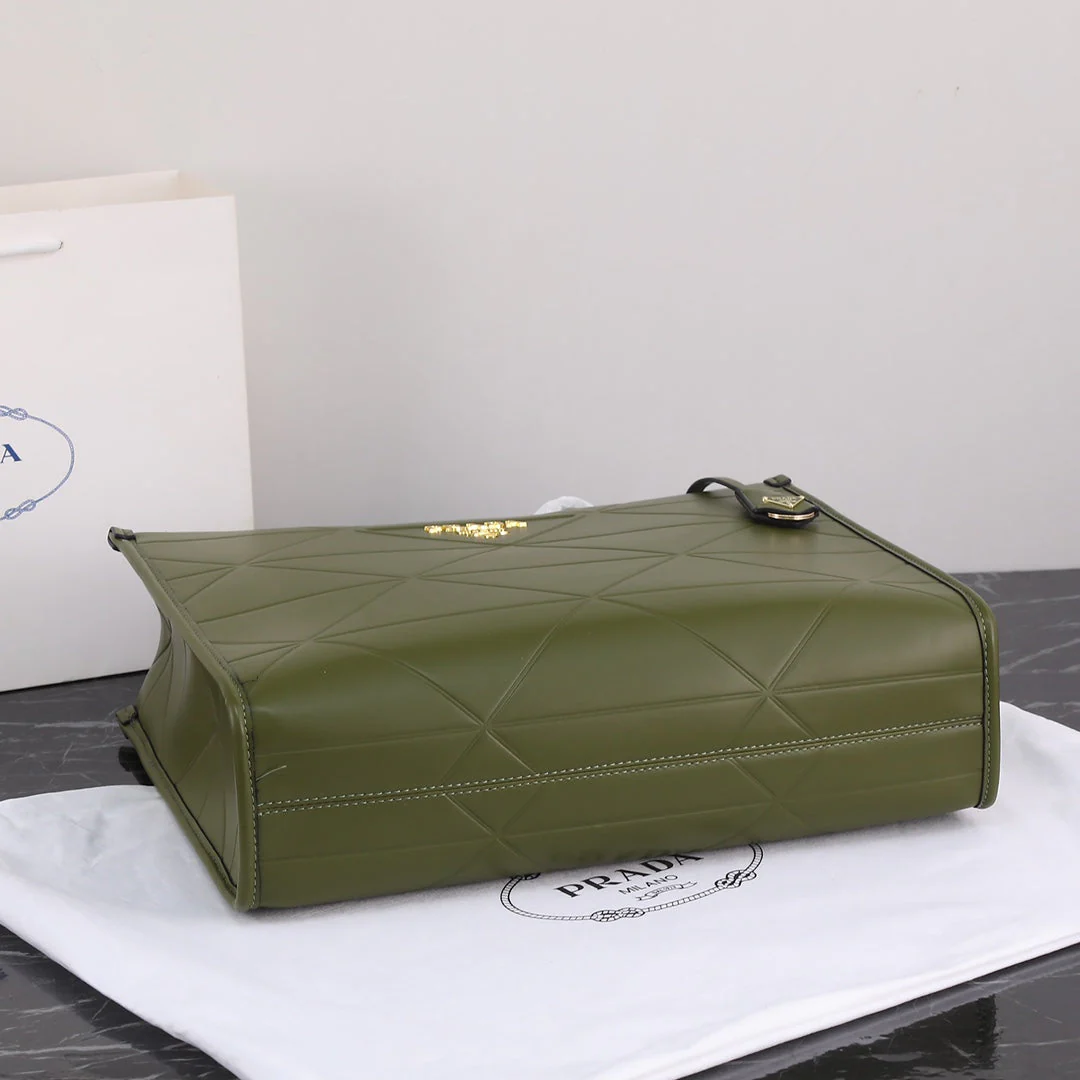 Prada LARGE 39 TOTE IN OLIVE GREEN CALFSKIN GOLD HARDWARE