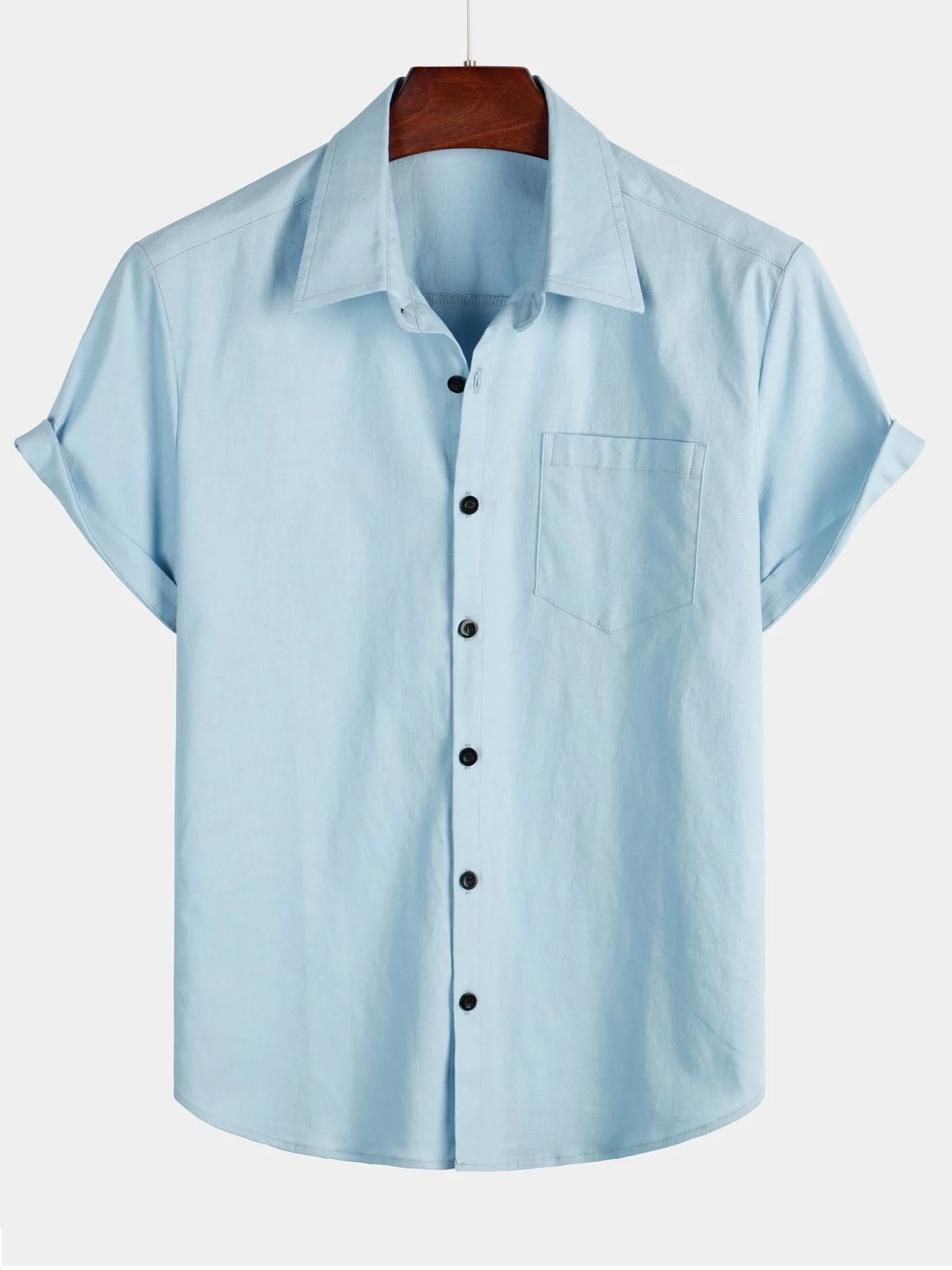 Men's Solid Color Cotton Linen Short Sleeve Shirt