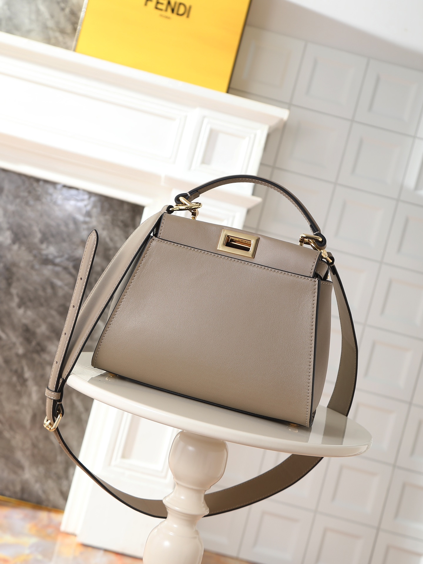 Fendi Peekaboo Mini Calfskin Peekaboo-Grey