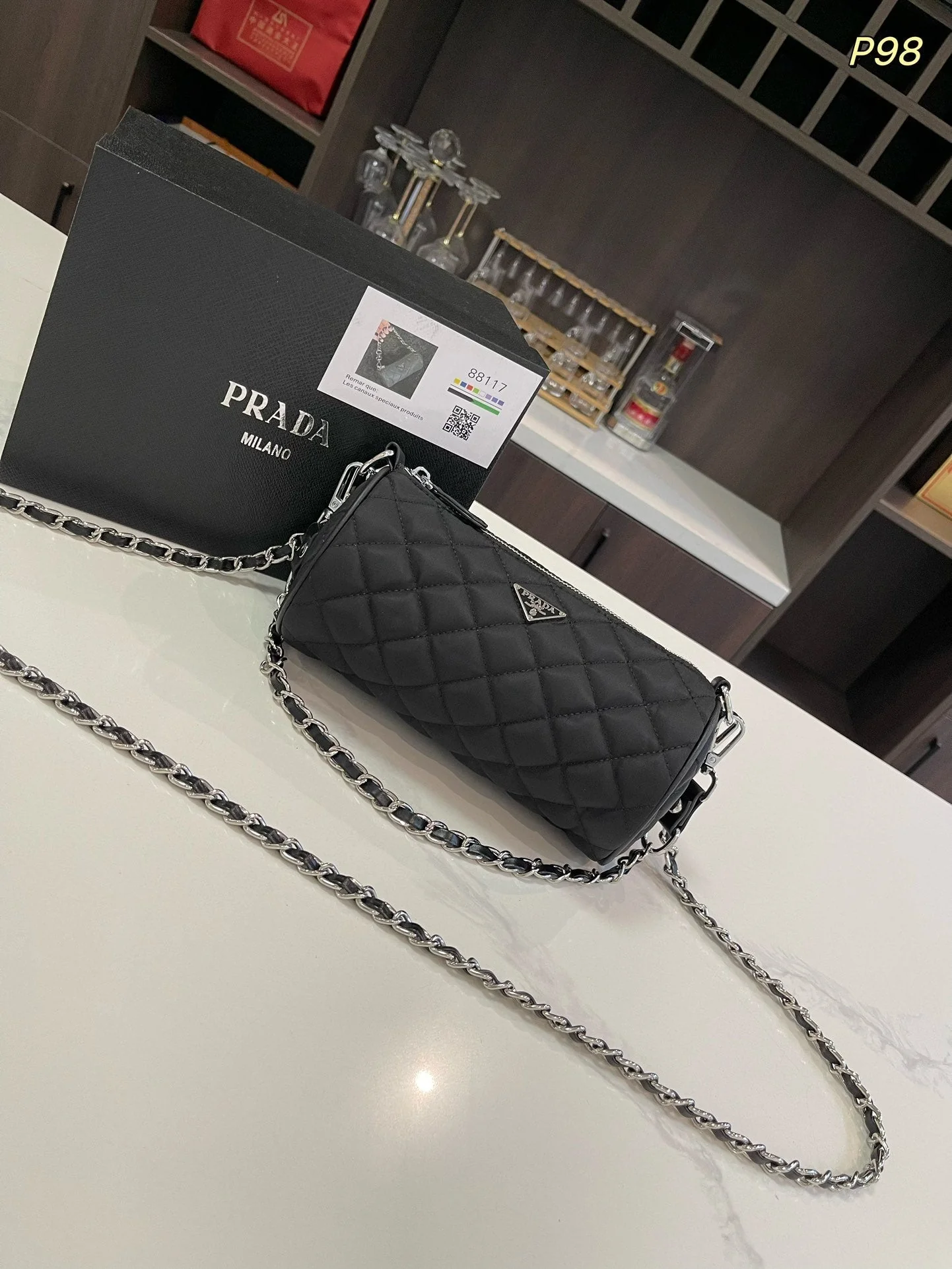 Prada CYLINDRICAL 20 BAG IN BLACK RE-NYLON SILVER HARDWARE