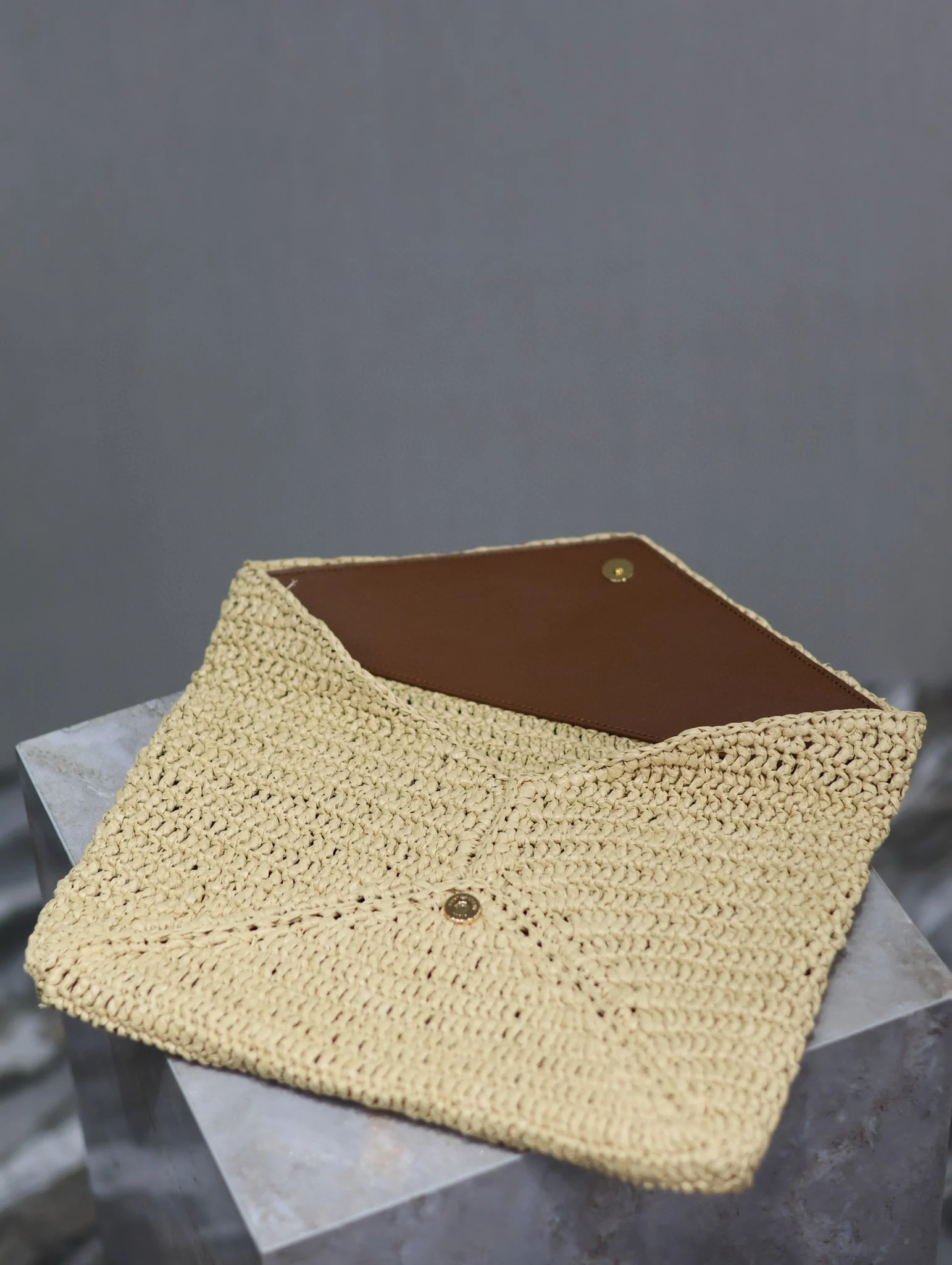 Saint Laurent YSL Envelope Clutch 29cm Beige Raffia Leather